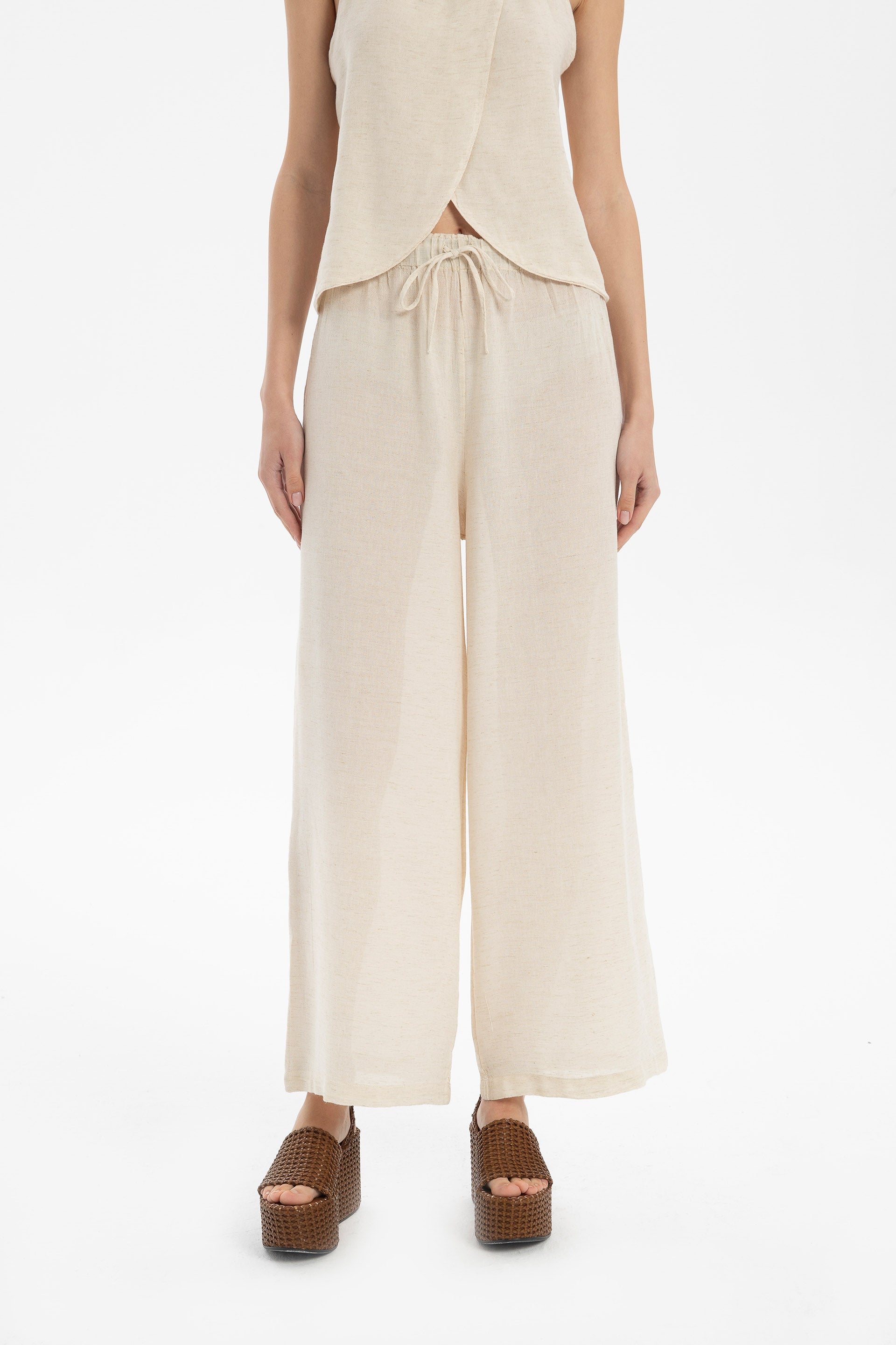 Keten Viskon Palazzo Pantolon #renk_Doğal