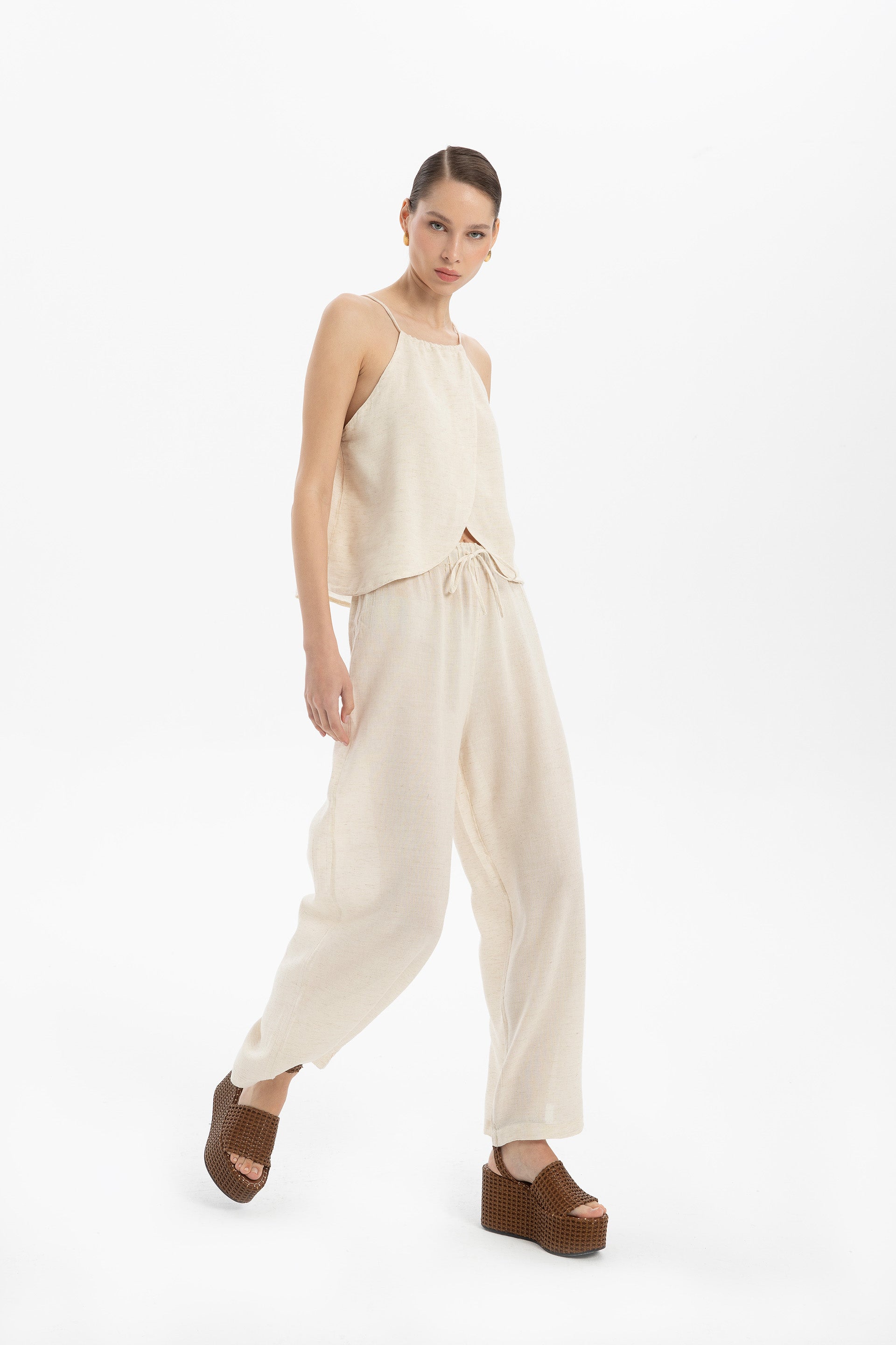 Keten Viskon Palazzo Pantolon #renk_Doğal