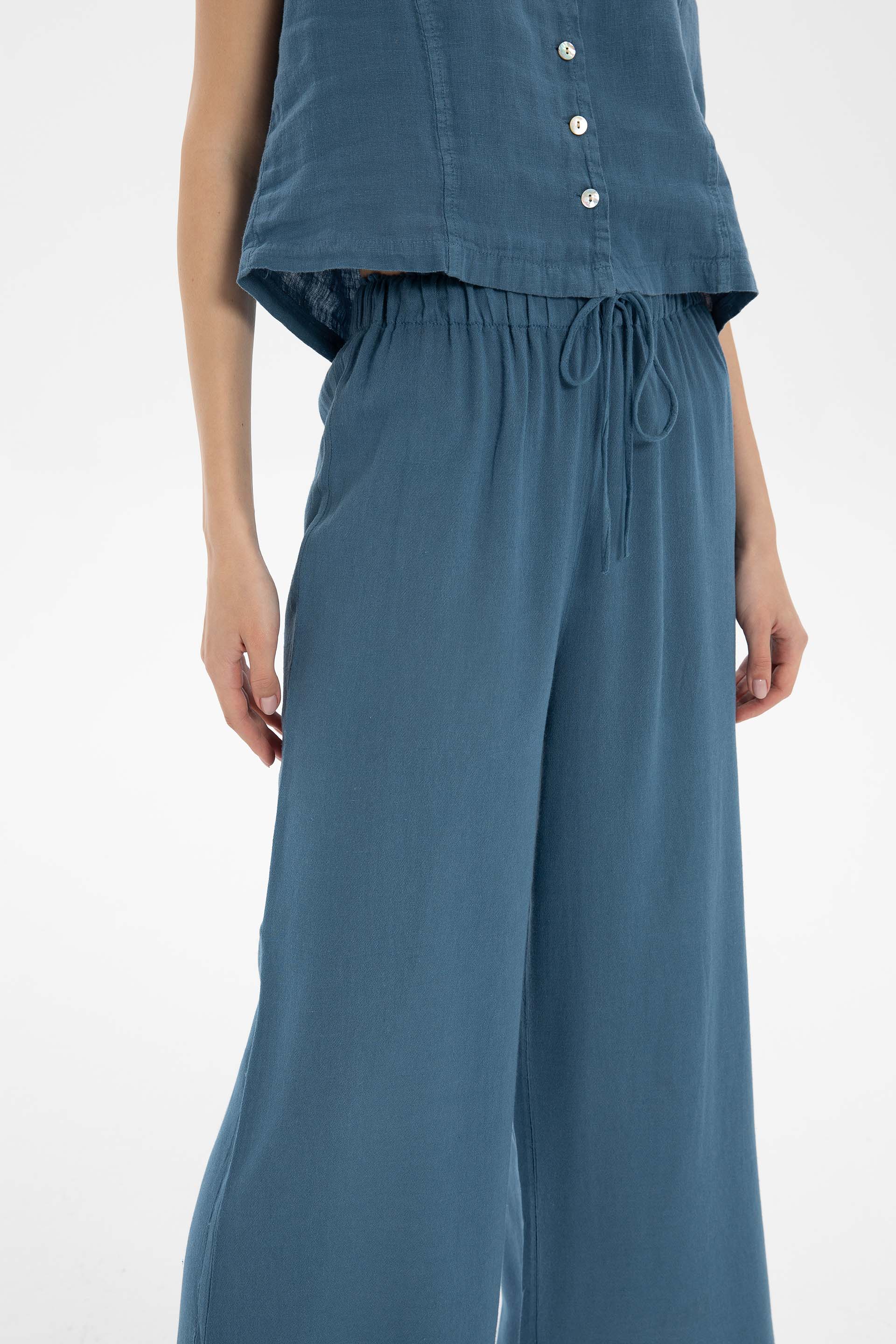 Keten Viskon Palazzo Pantolon #renk_Indigo