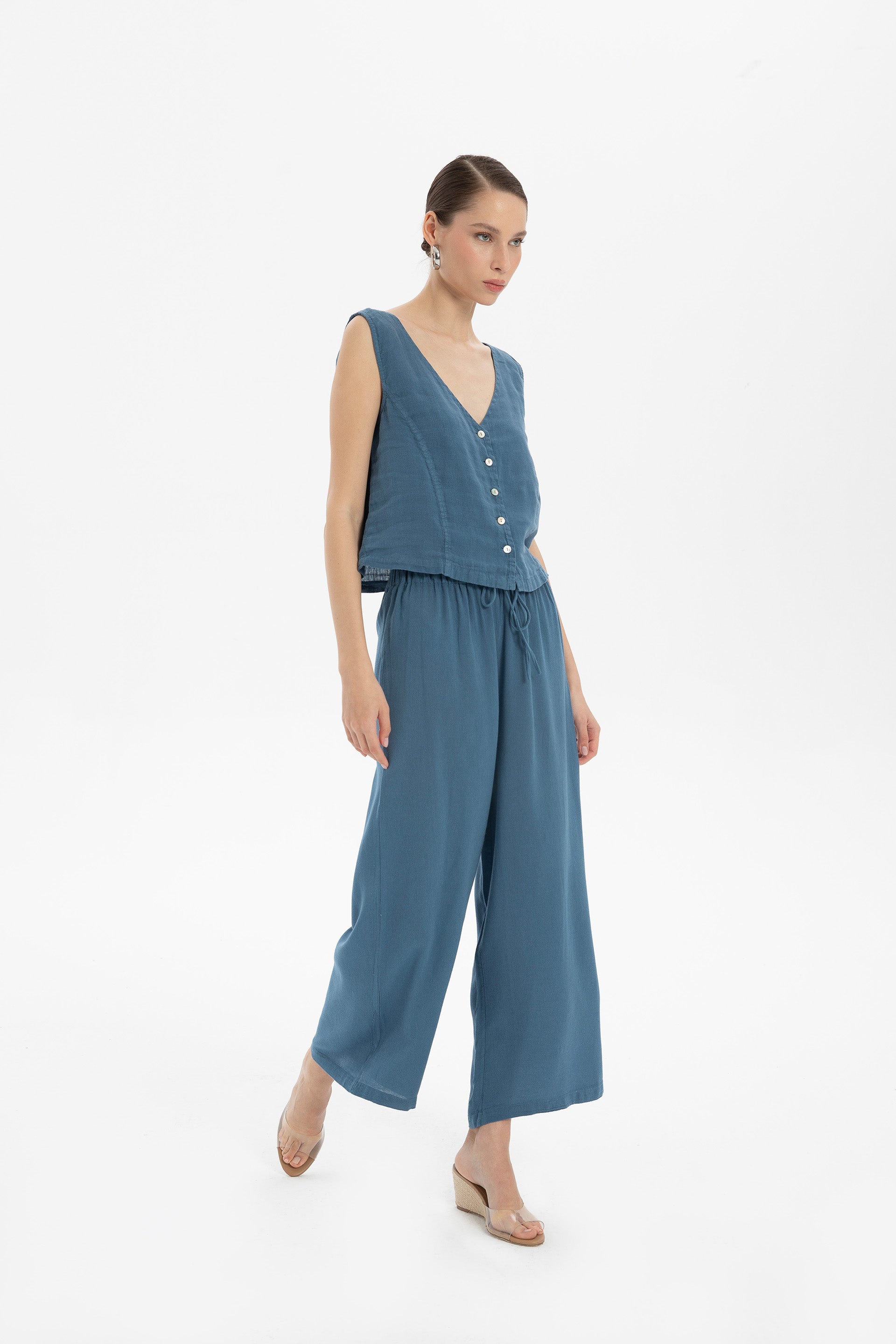 Keten Viskon Palazzo Pantolon #renk_Indigo