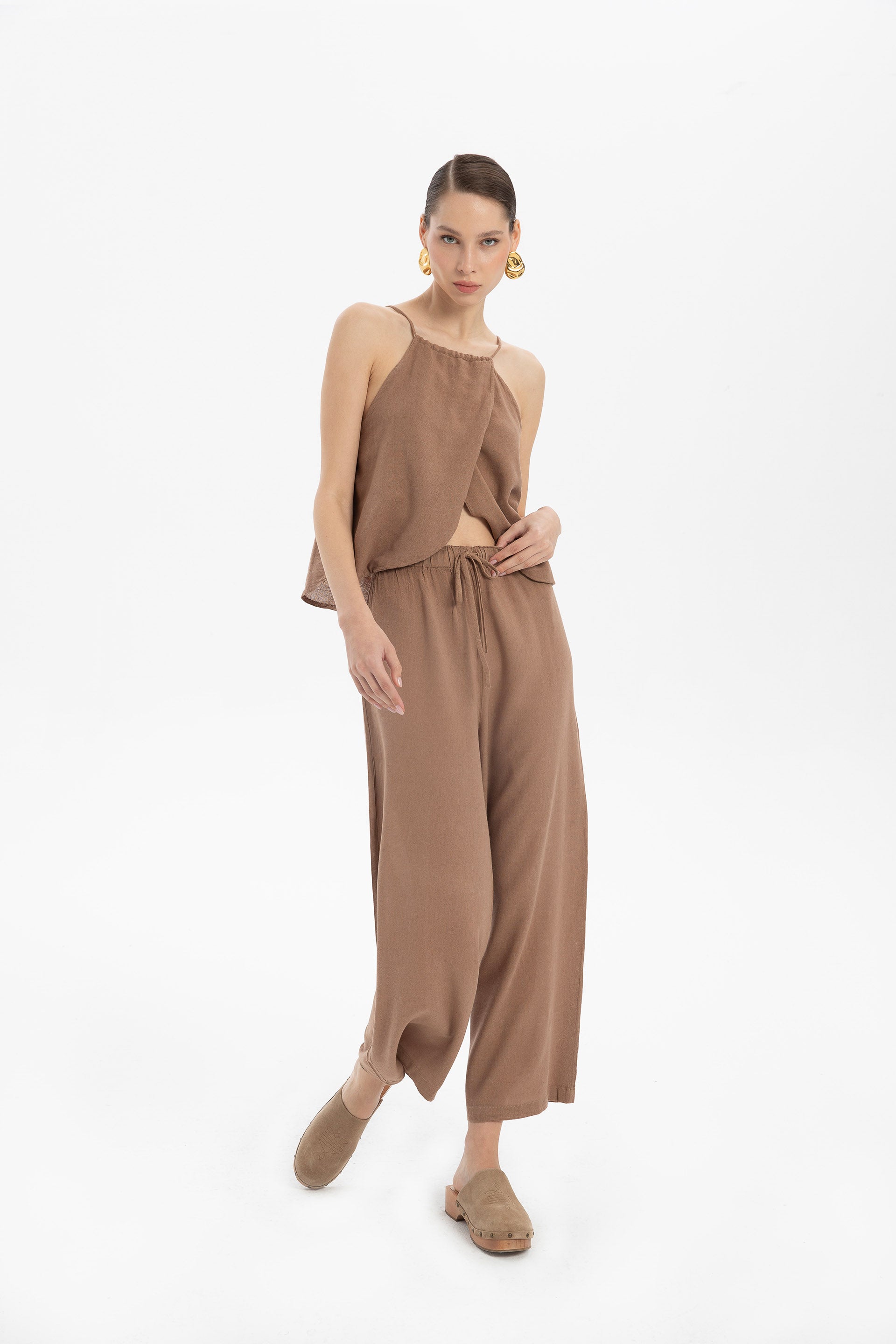 Keten Viskon Palazzo Pantolon #renk_Kahve