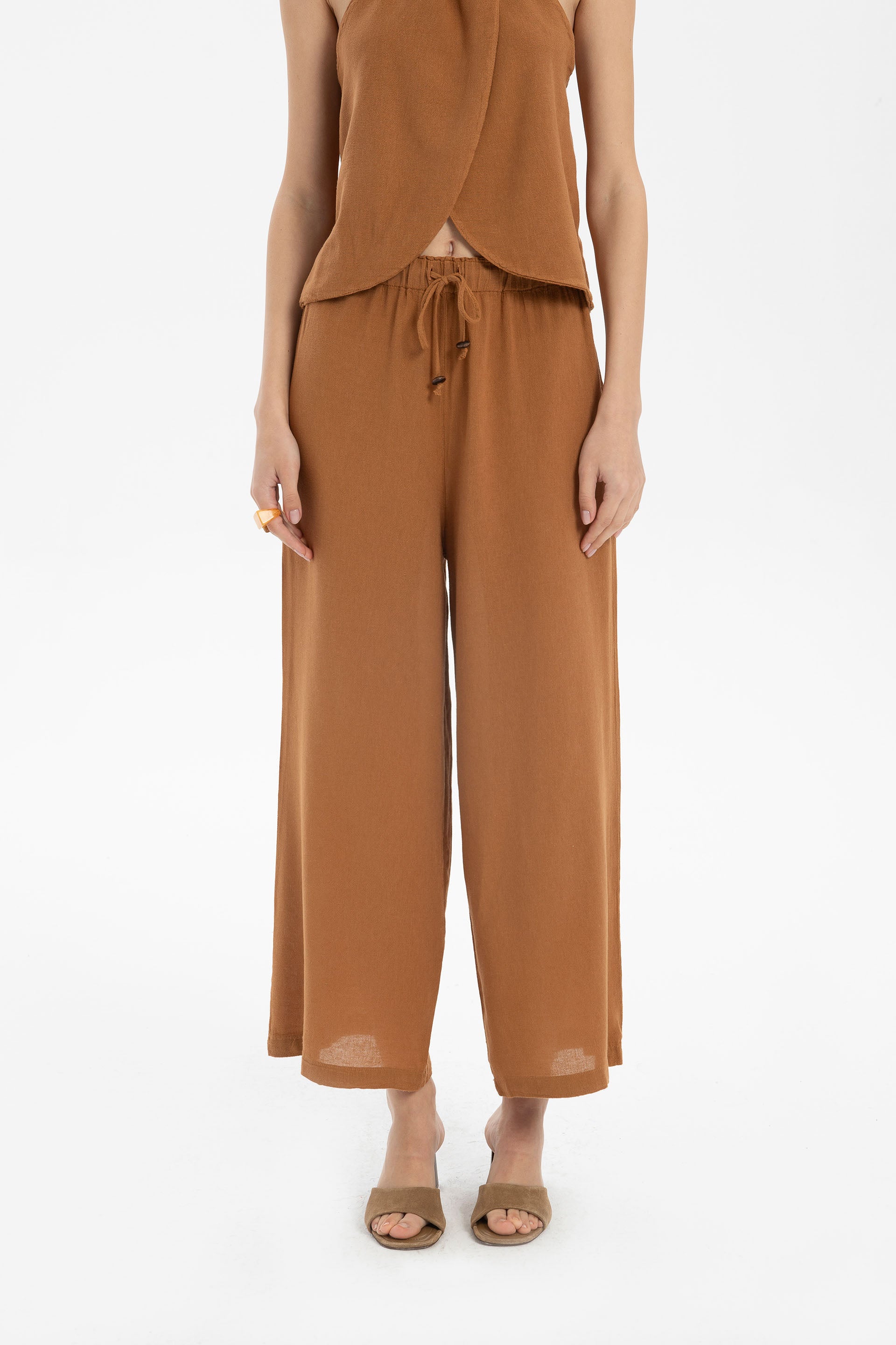 Keten Viskon Palazzo Pantolon #renk_Terra Cotta