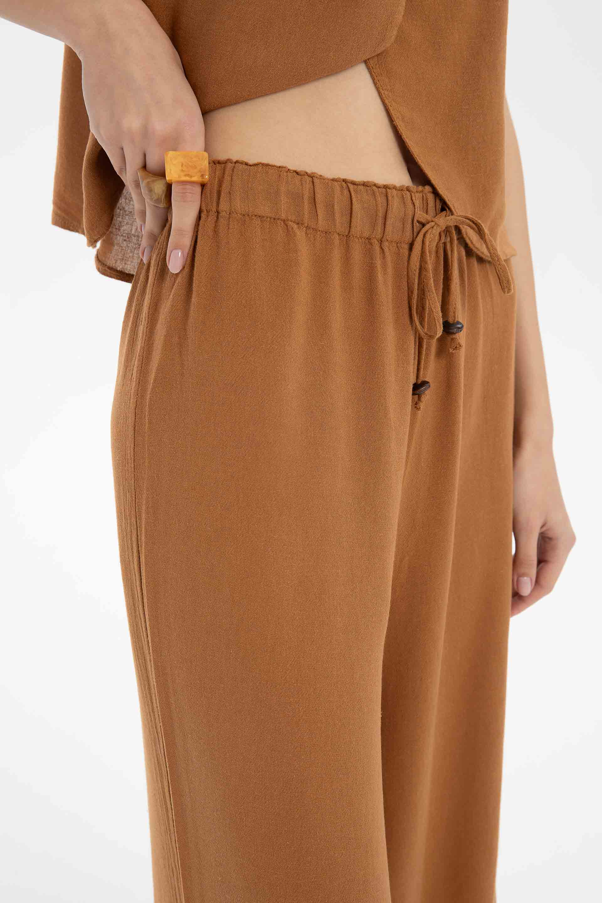 Keten Viskon Palazzo Pantolon #renk_Terra Cotta