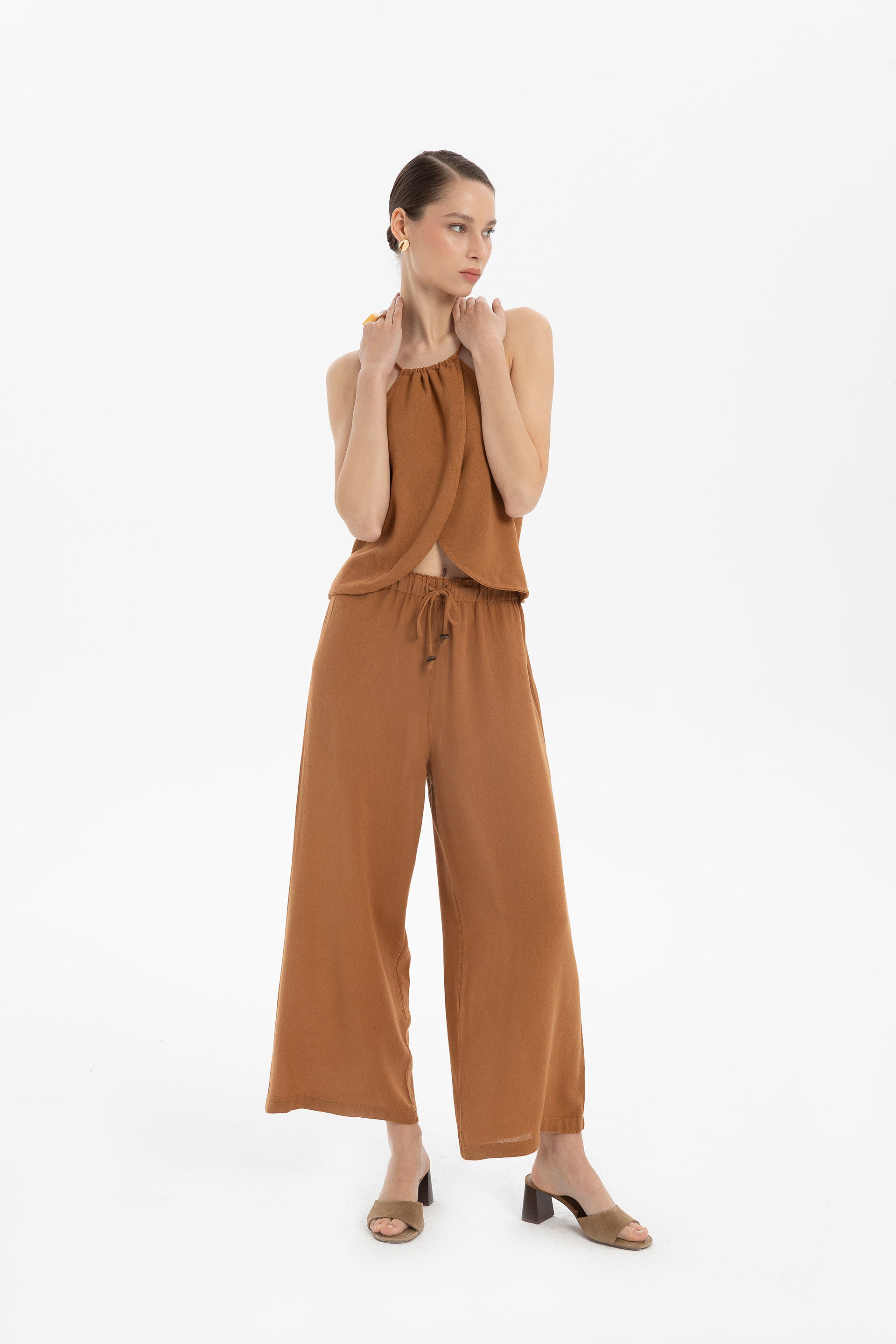 Keten Viskon Palazzo Pantolon #renk_Terra Cotta