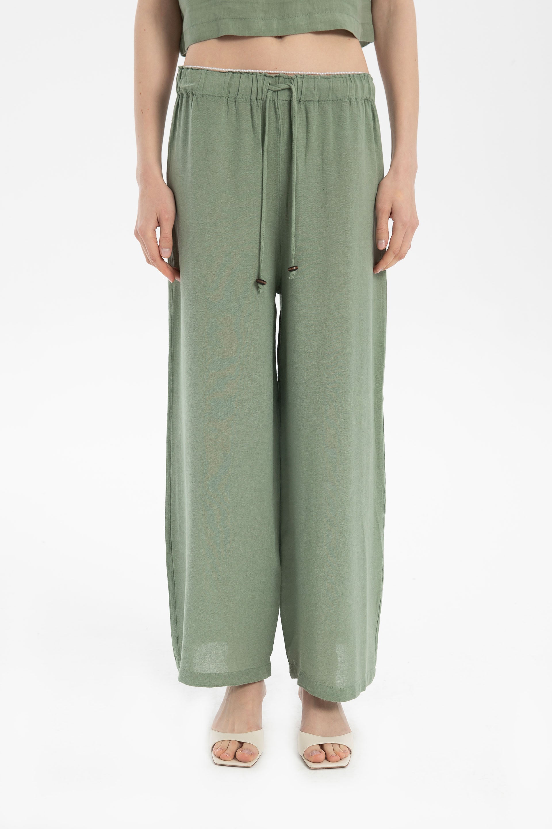Keten Viskon Palazzo Pantolon #renk_Yosun Yeşili