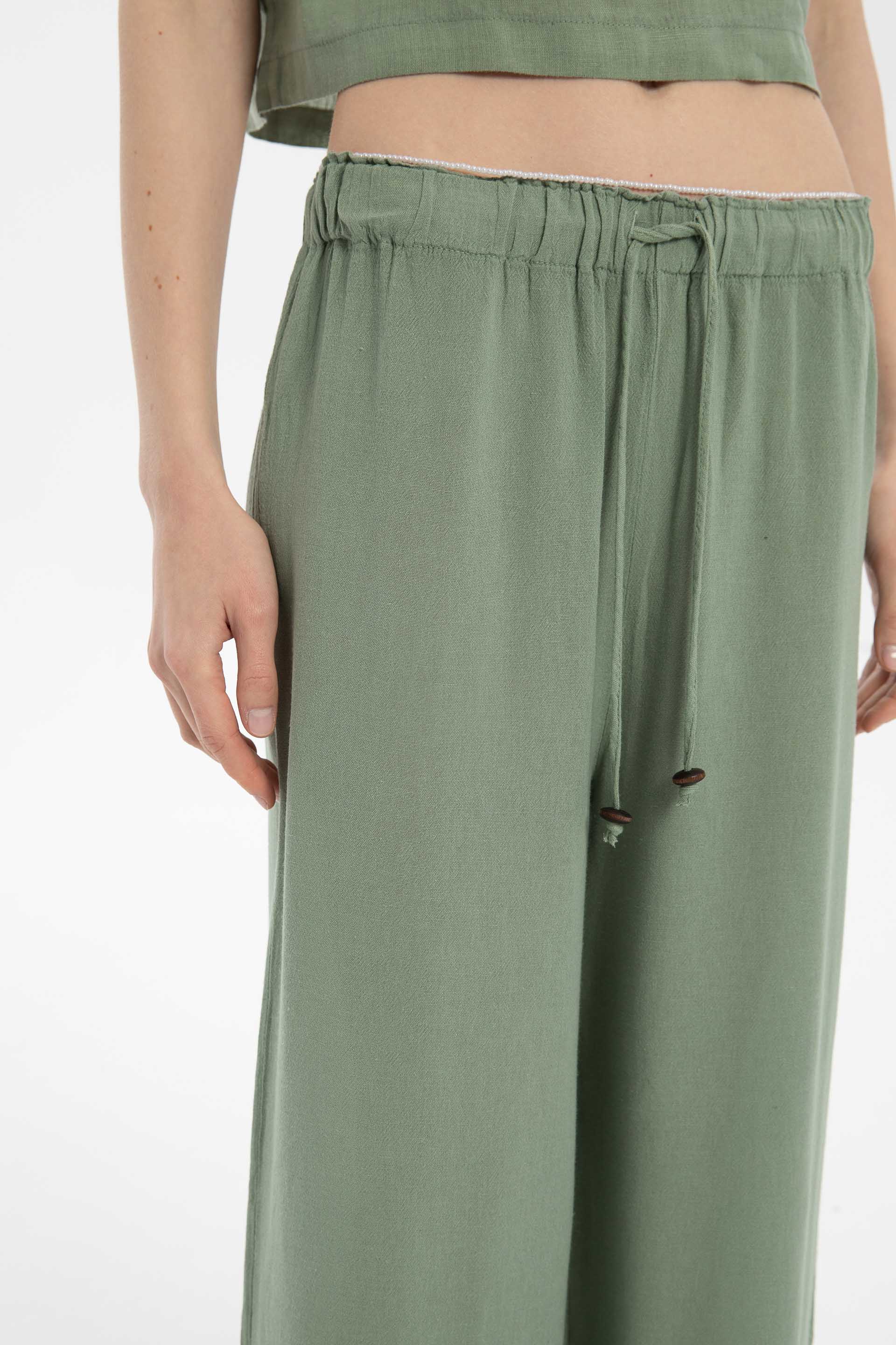 Keten Viskon Palazzo Pantolon #renk_Yosun Yeşili