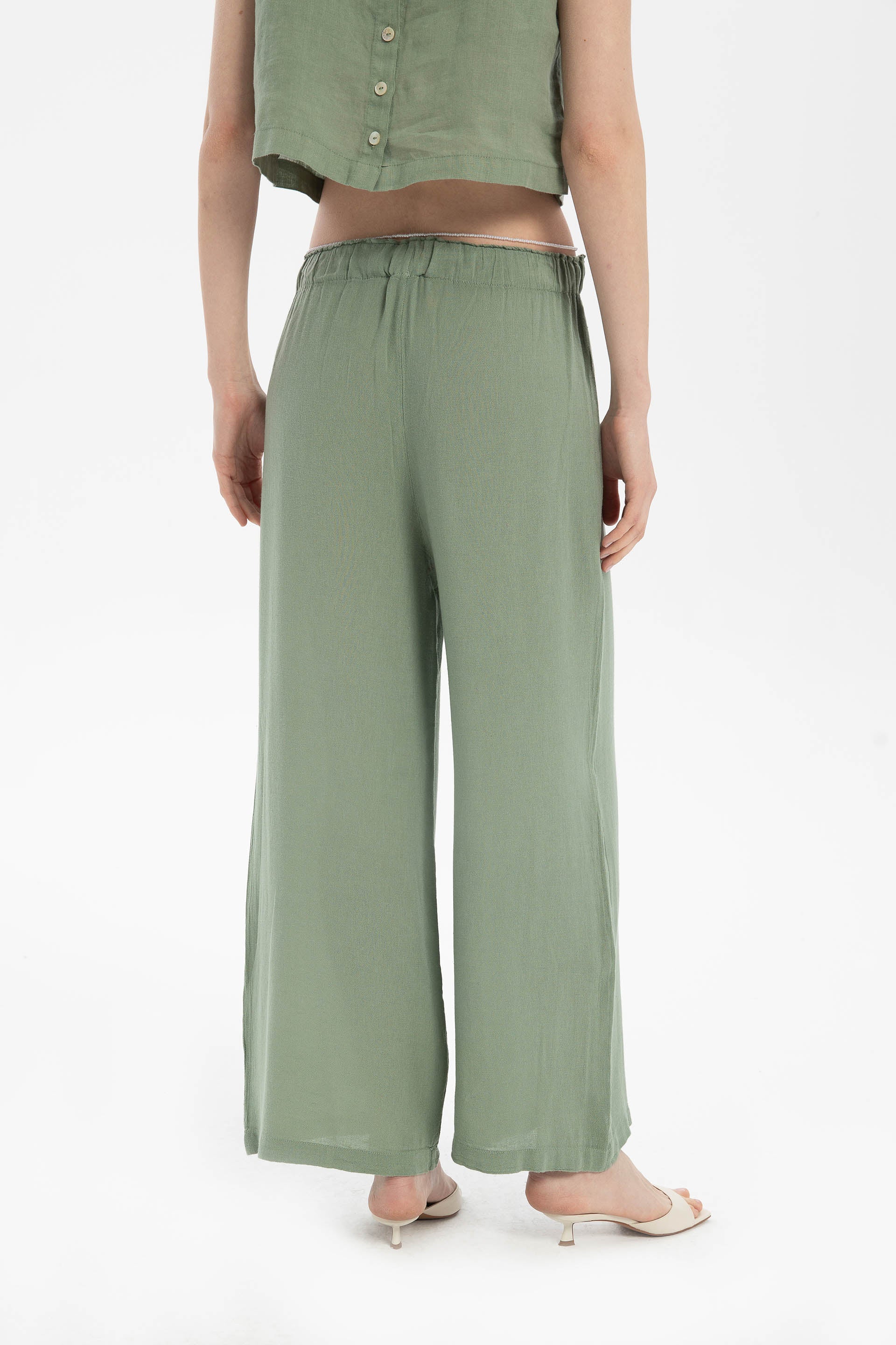 Keten Viskon Palazzo Pantolon #renk_Yosun Yeşili