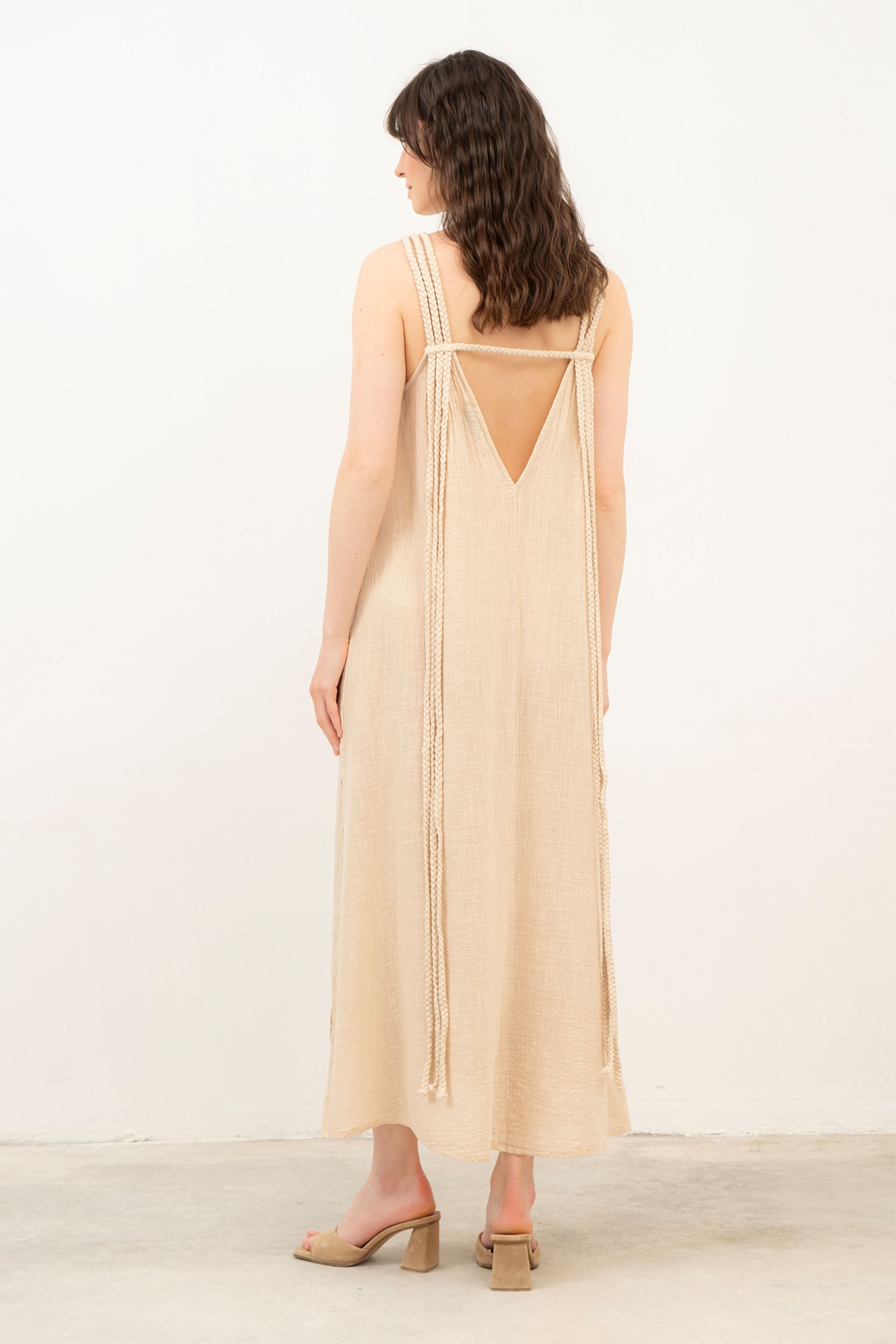 Helen Model Örgü Askılı Elbise / Doğal #renk_Bej