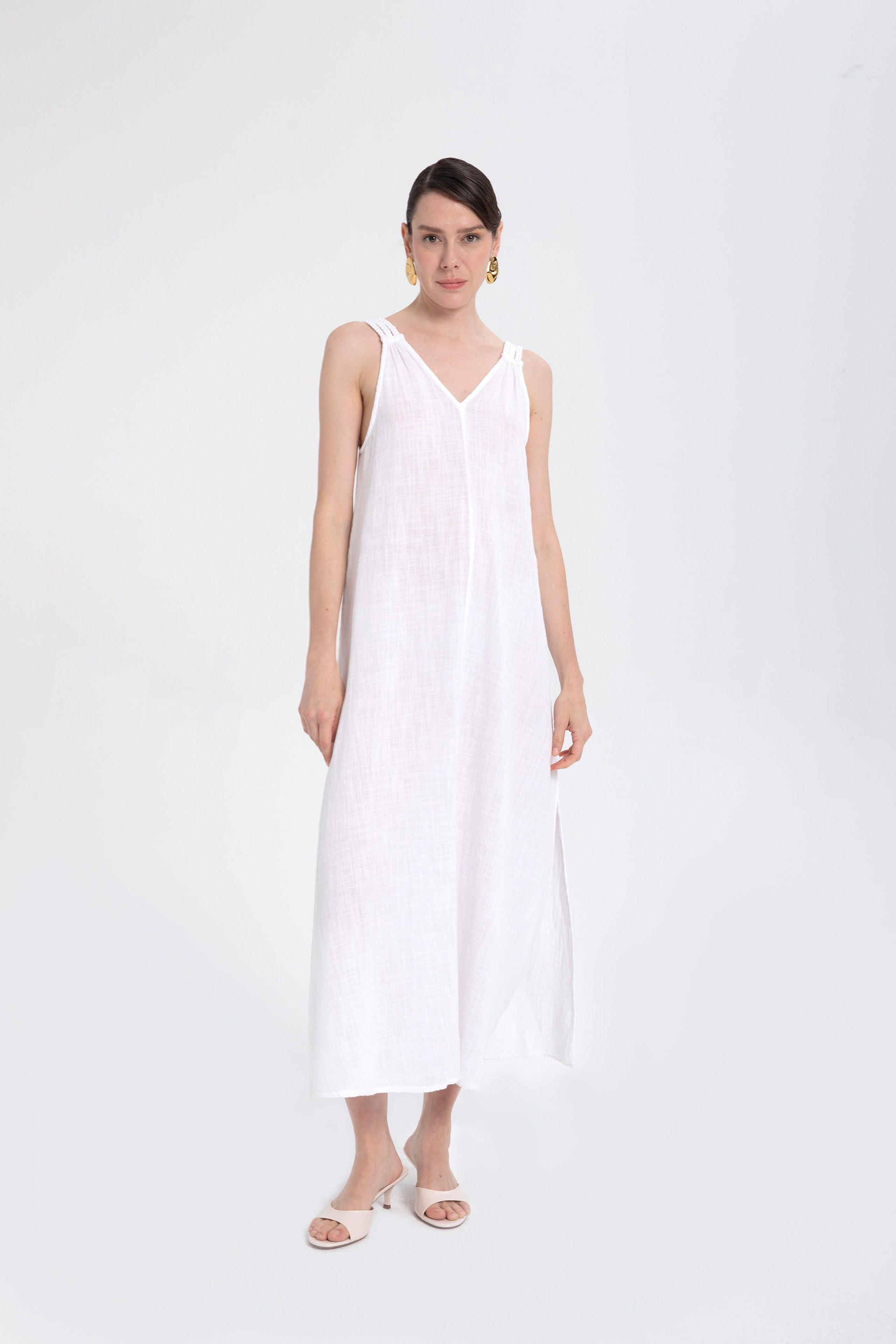 Helen Model Örgü Askılı Elbise #renk_Beyaz
