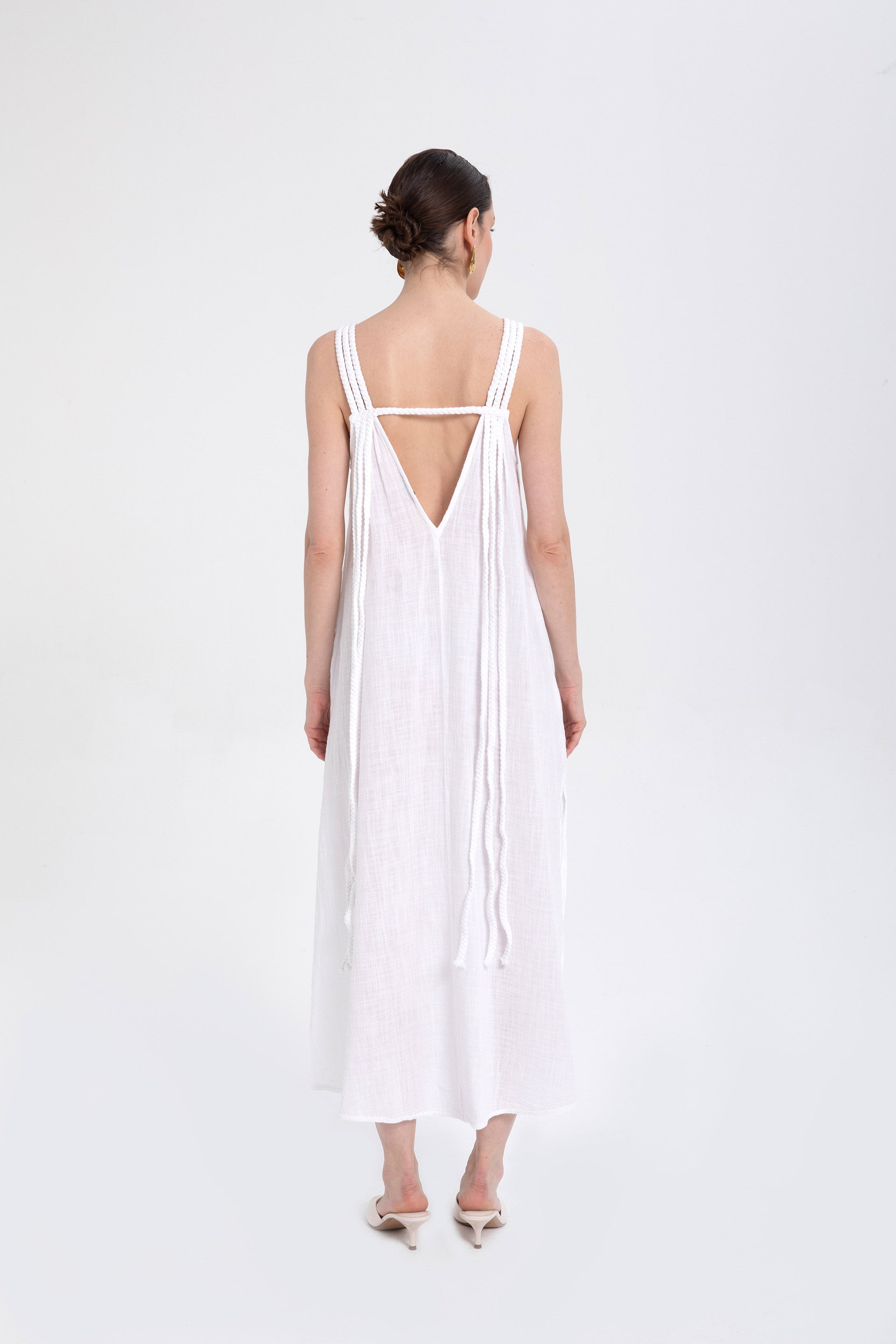 Helen Model Örgü Askılı Elbise #renk_Beyaz