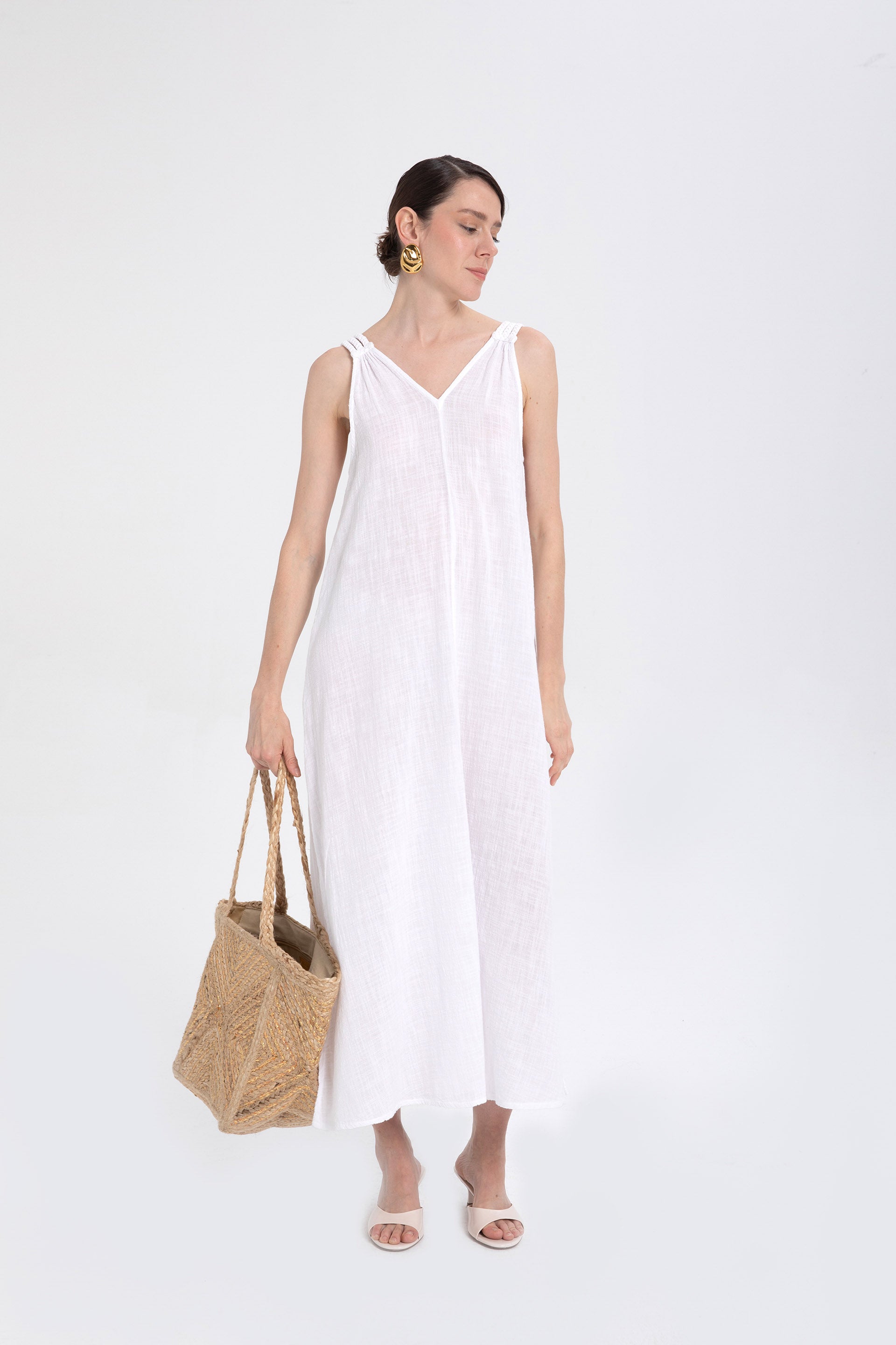 Helen Model Örgü Askılı Elbise #renk_Beyaz