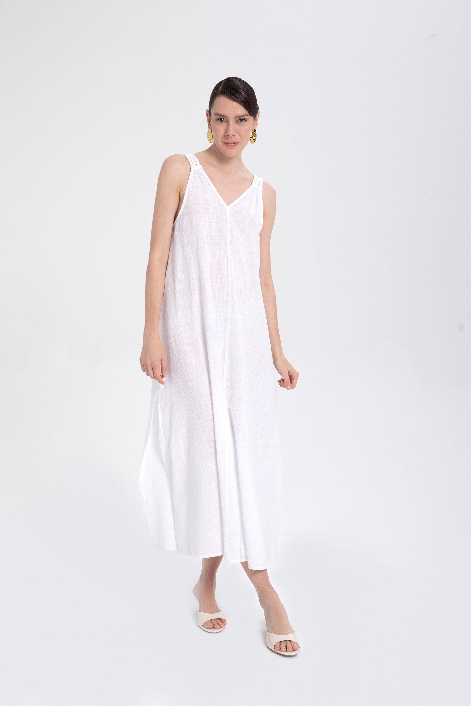 Helen Model Örgü Askılı Elbise #renk_Beyaz