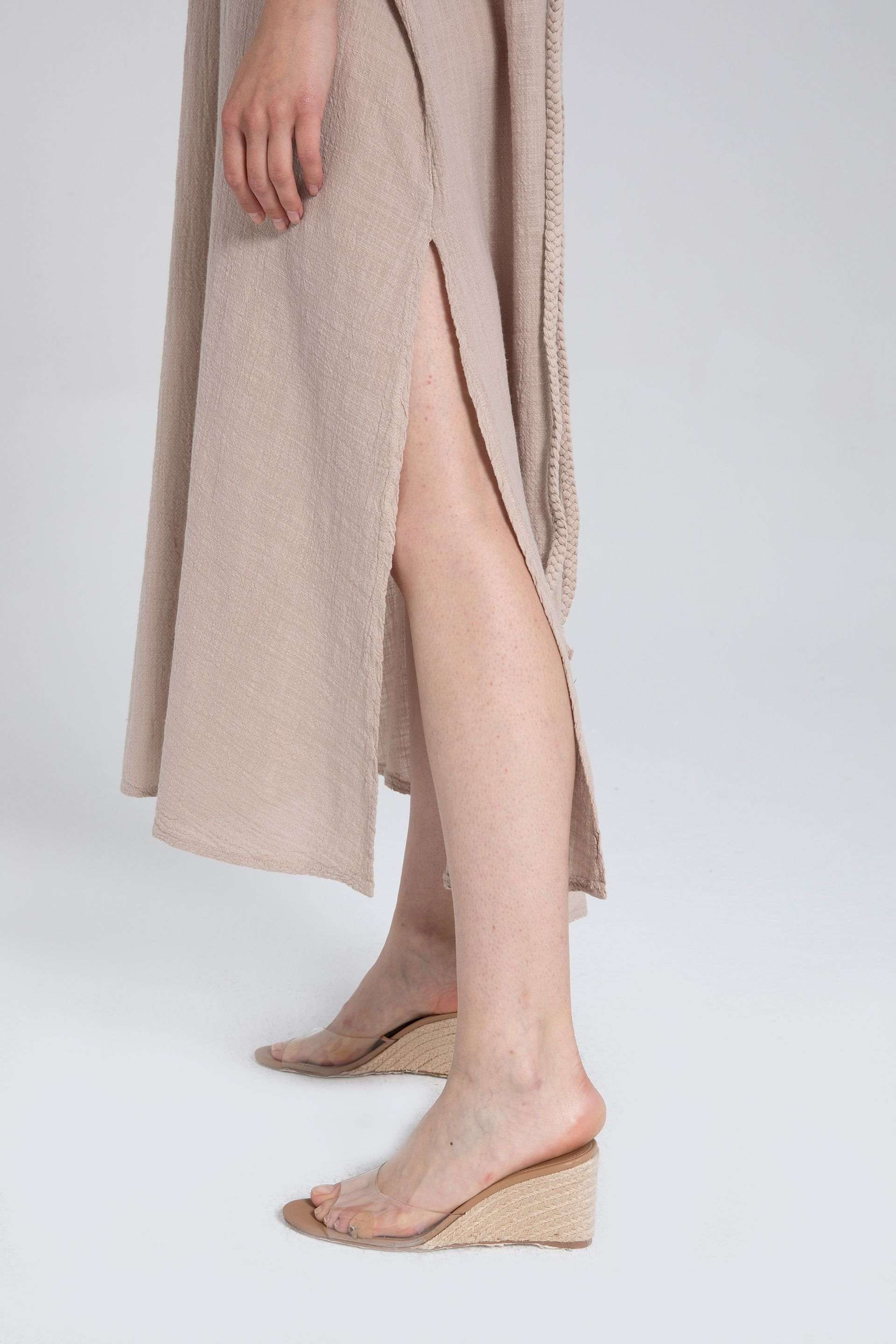 Helen Model Örgü Askılı Elbise #renk_Flax