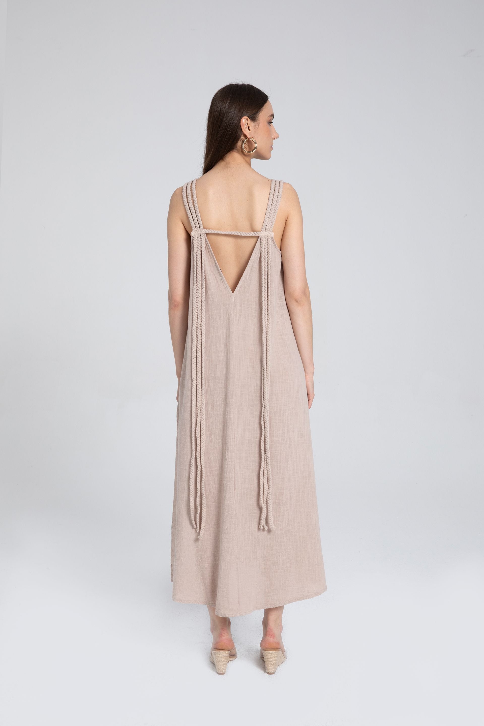 Helen Model Örgü Askılı Elbise #renk_Flax