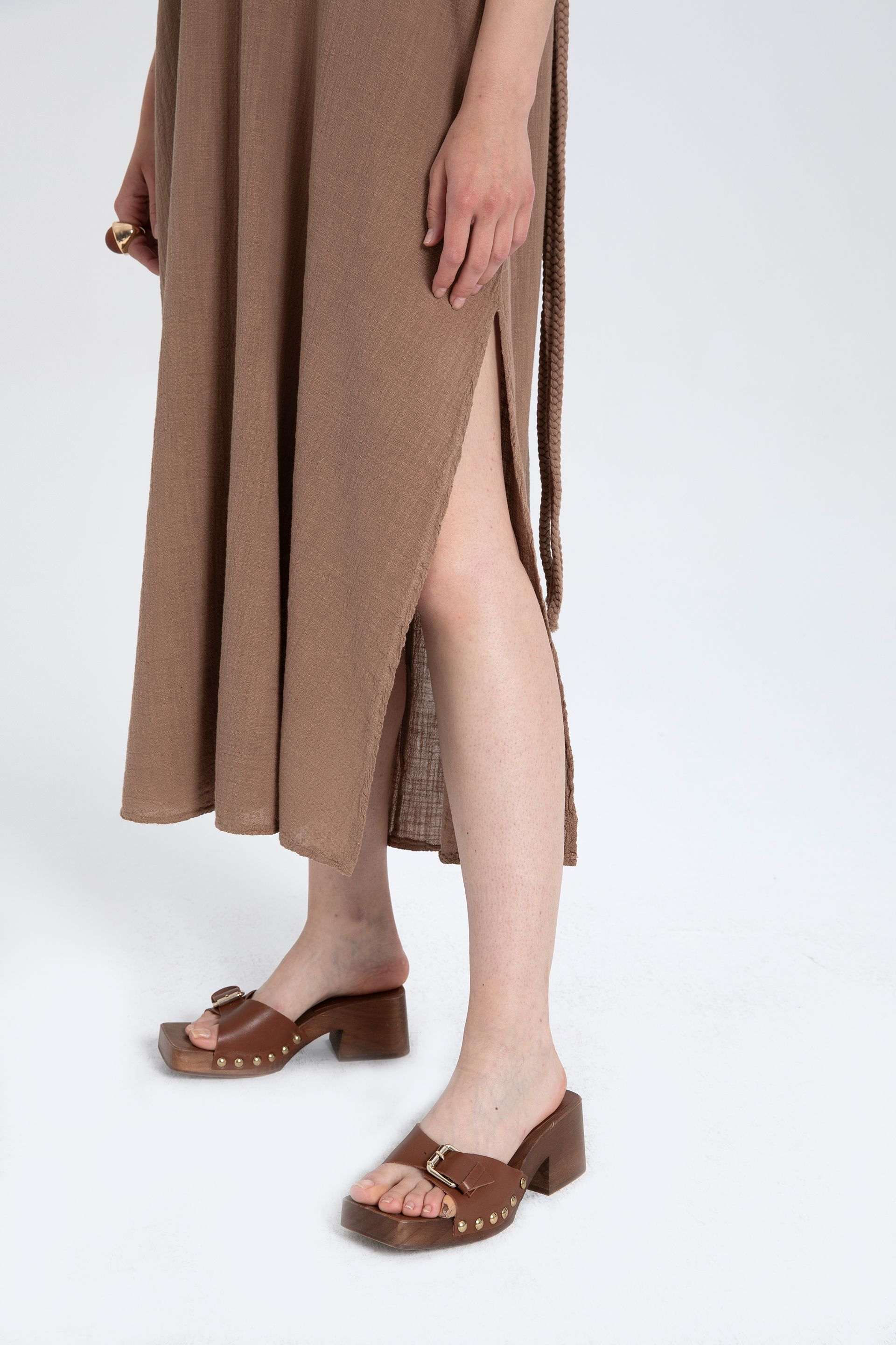 Helen Model Örgü Askılı Elbise #renk_Kahve