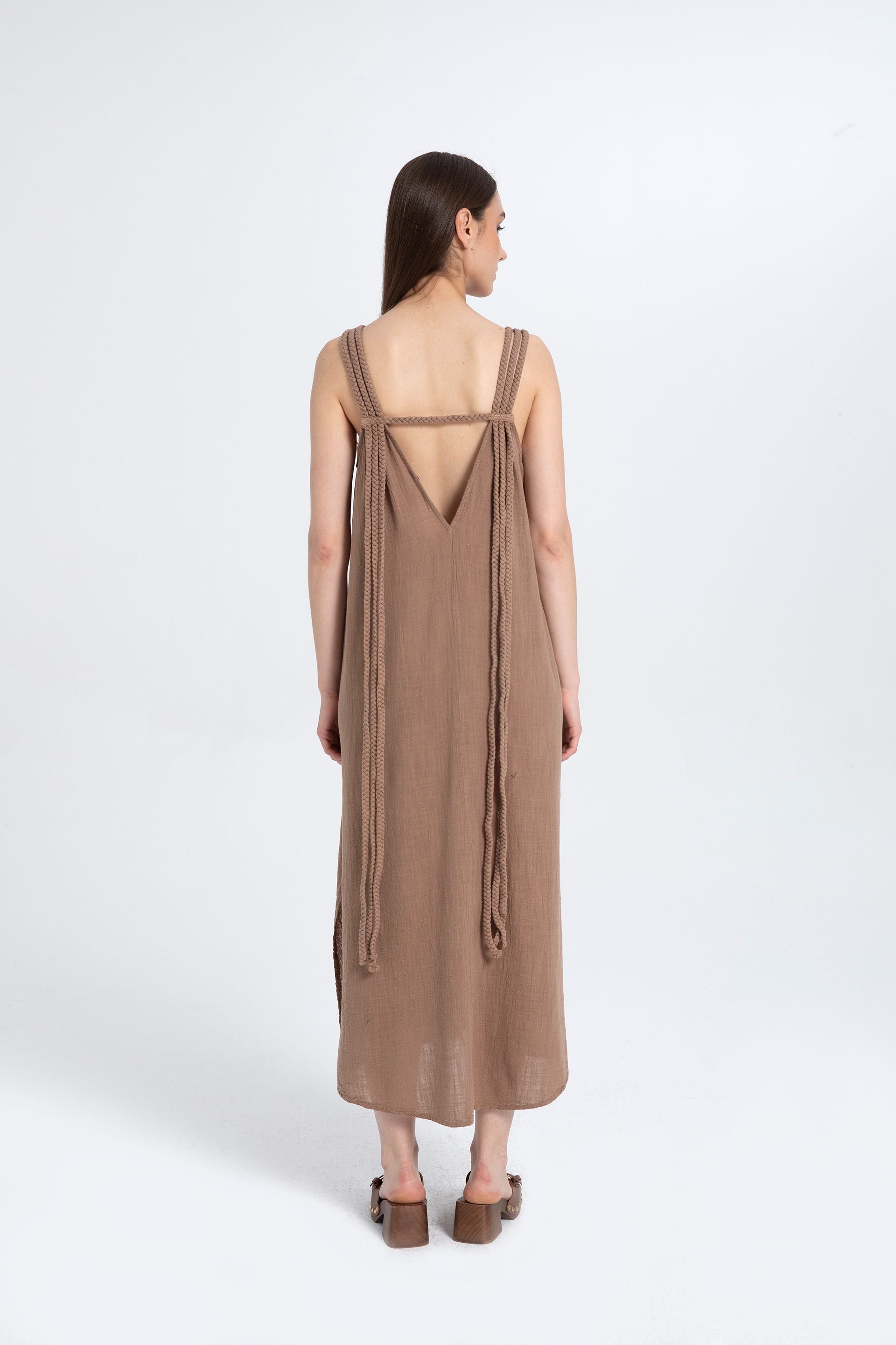 Helen Model Örgü Askılı Elbise #renk_Kahve