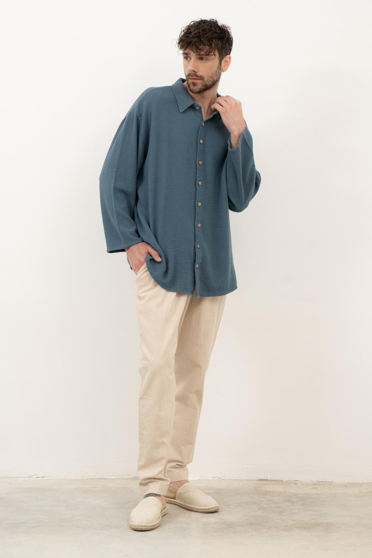 Etamin Unisex Oversize Gömlek #renk_Petrol