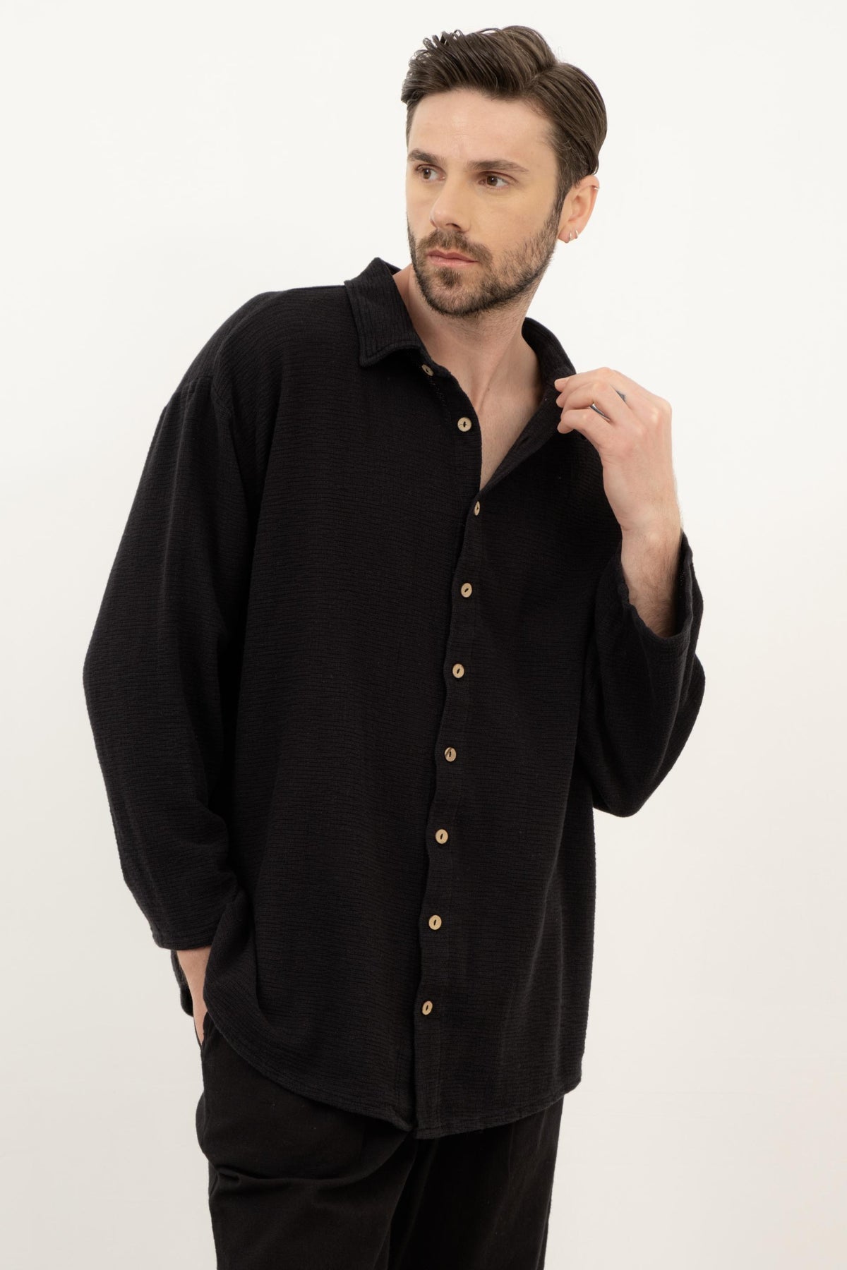 Etamin Unisex Oversize Gömlek #renk_Siyah