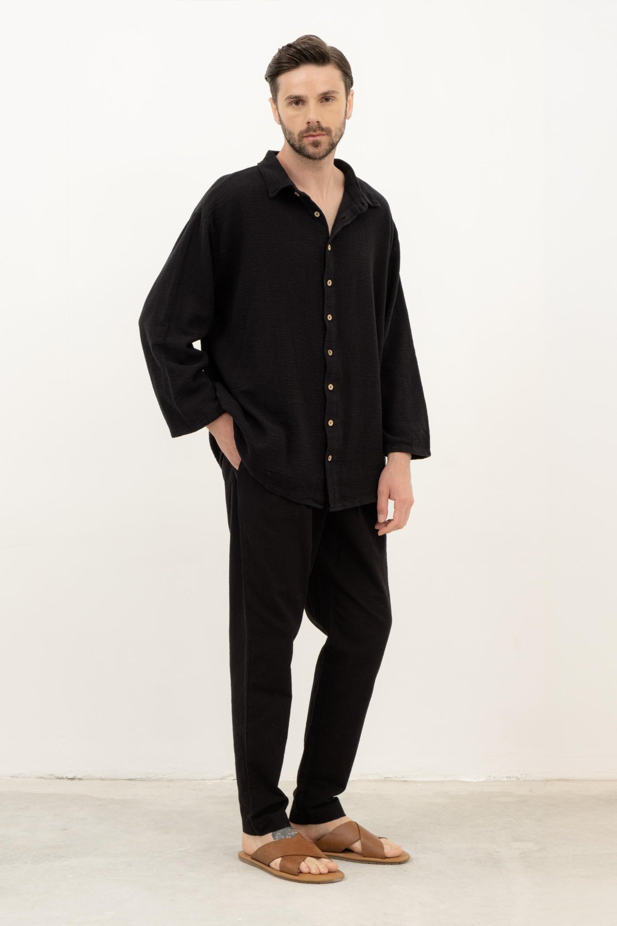 Etamin Unisex Oversize Gömlek #renk_Siyah