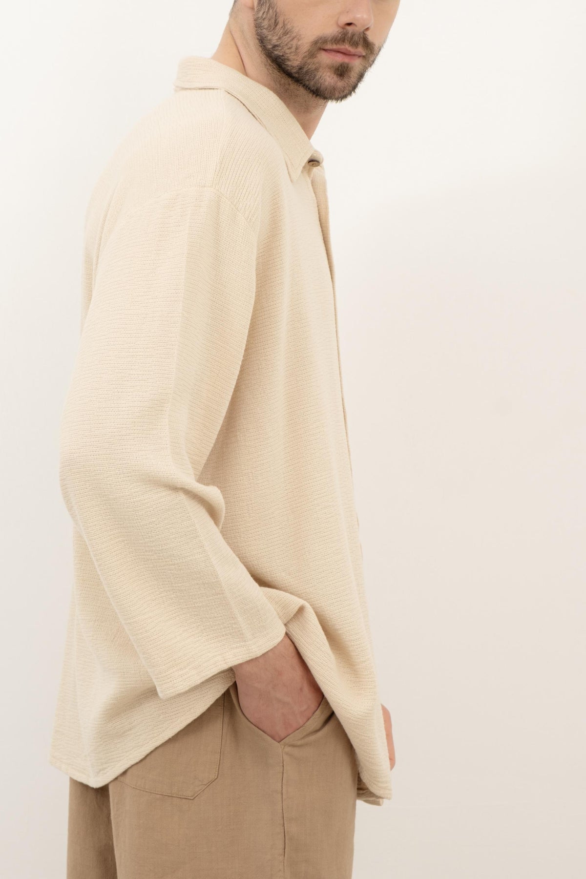 Etamin Unisex Oversize Gömlek #renk_Bej