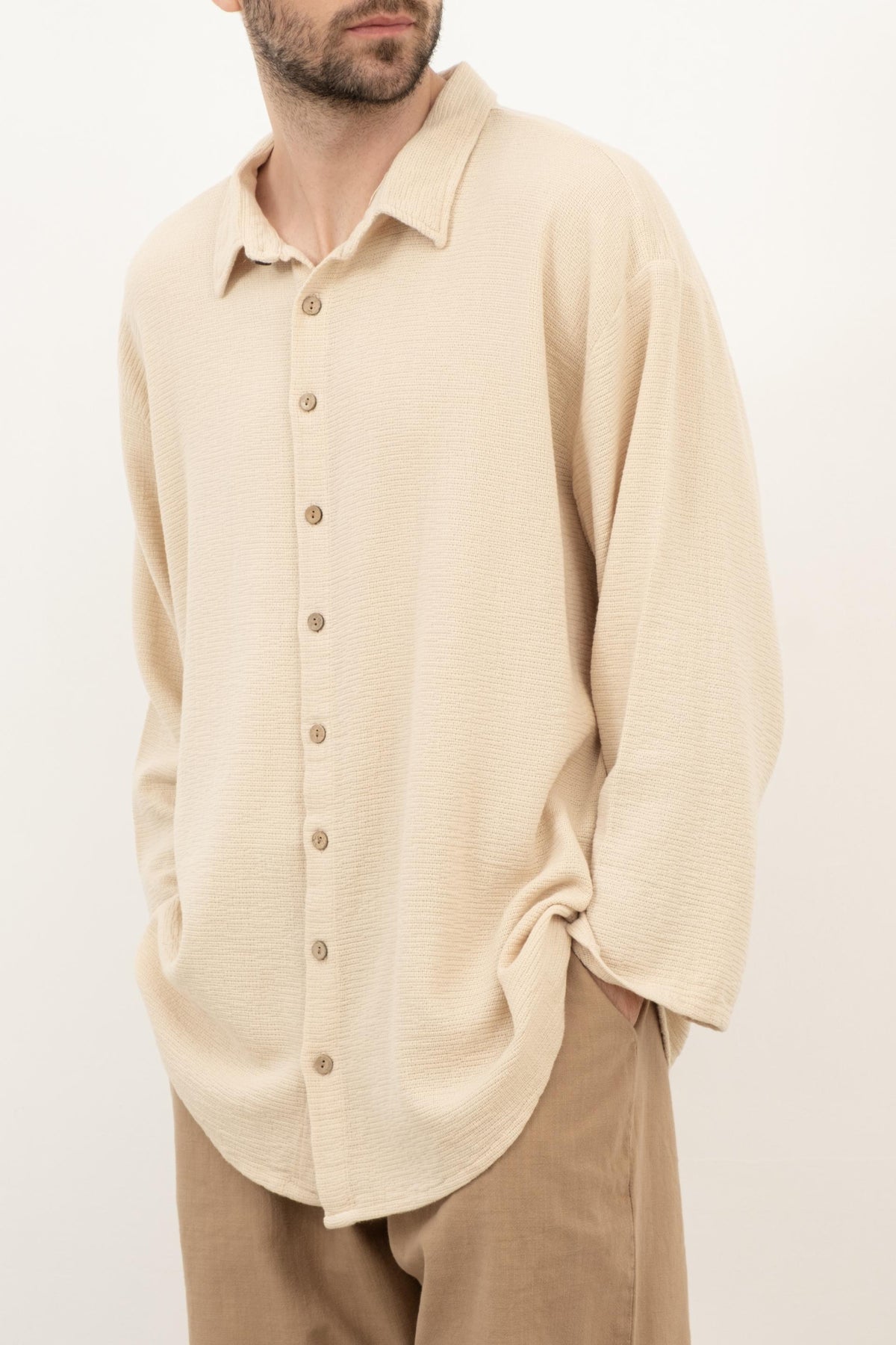 Etamin Unisex Oversize Gömlek #renk_Bej