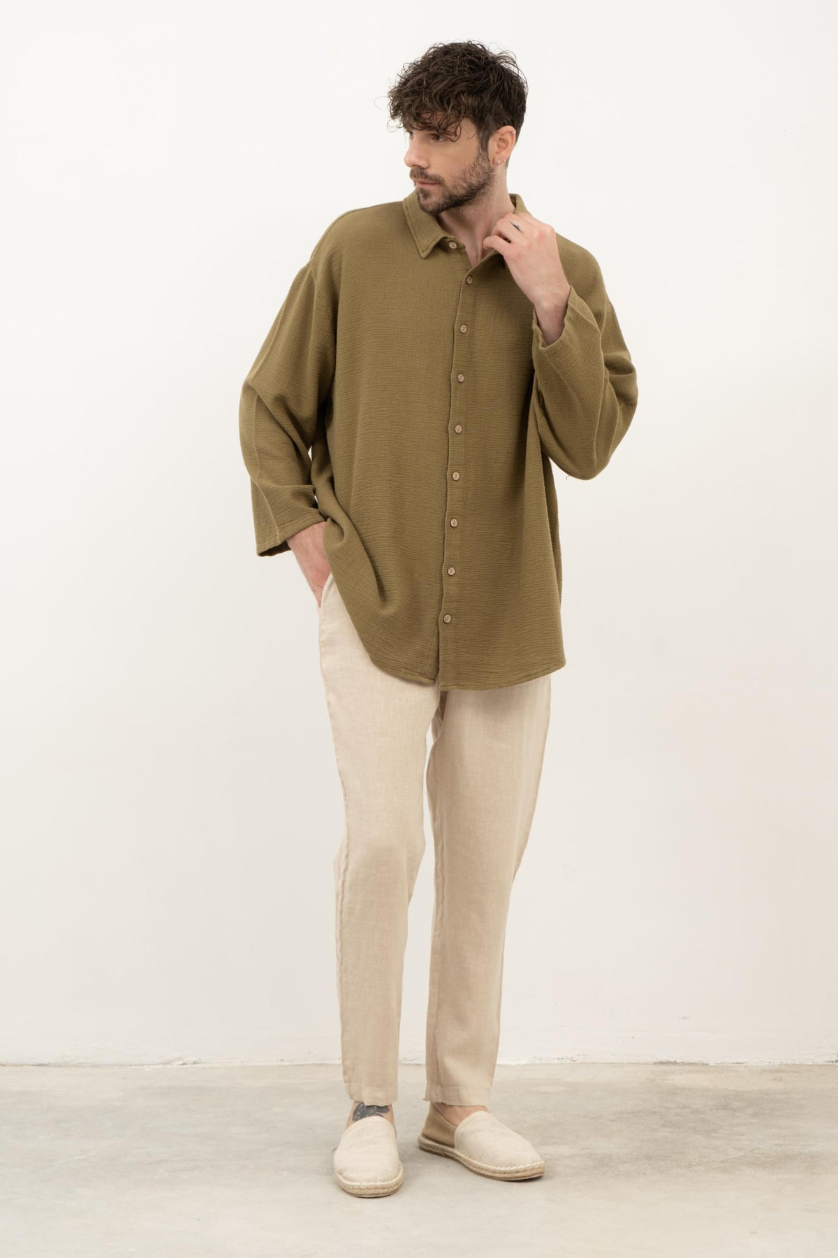 Etamin Unisex Oversize Gömlek #renk_Haki