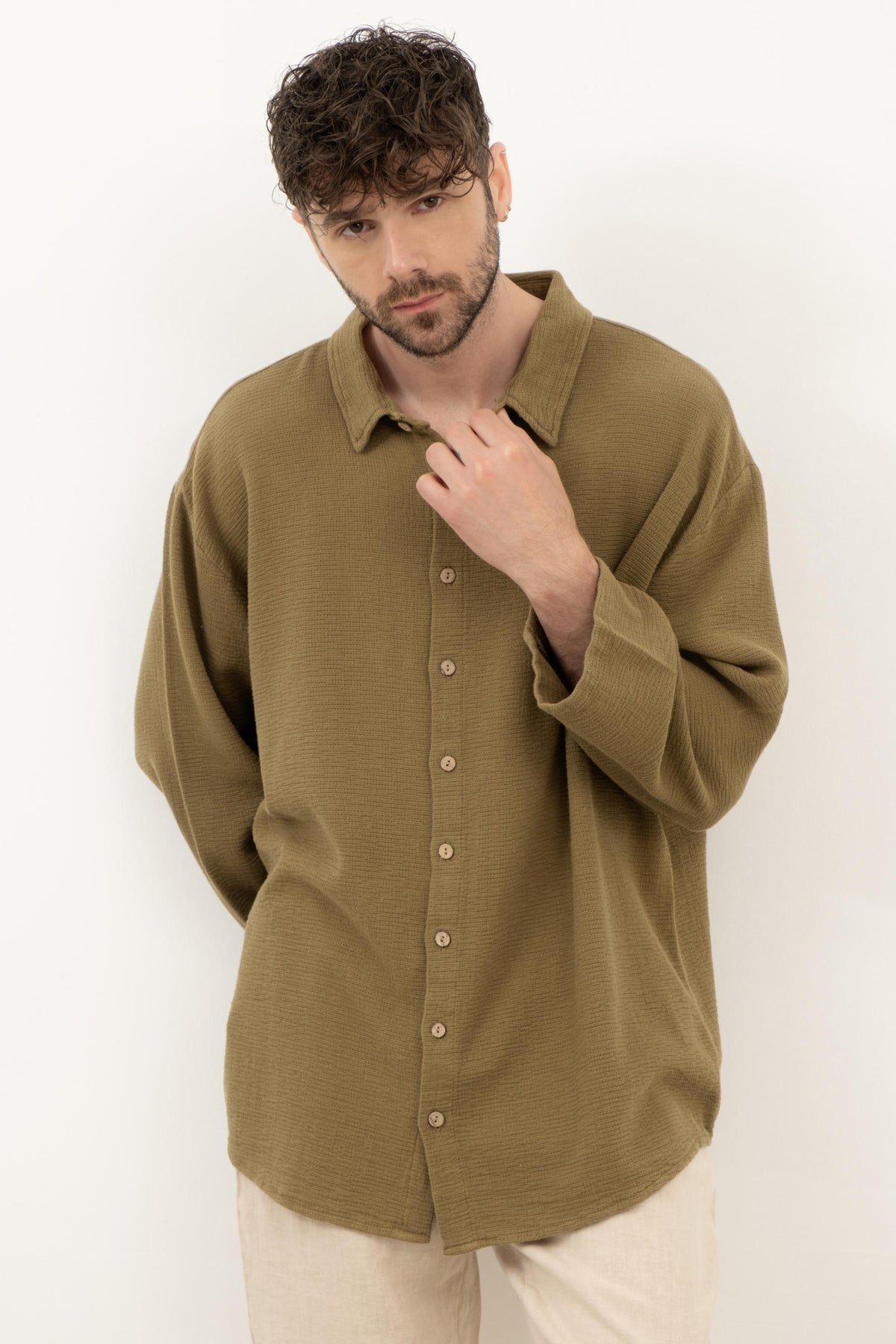 Etamin Unisex Oversize Gömlek #renk_Haki