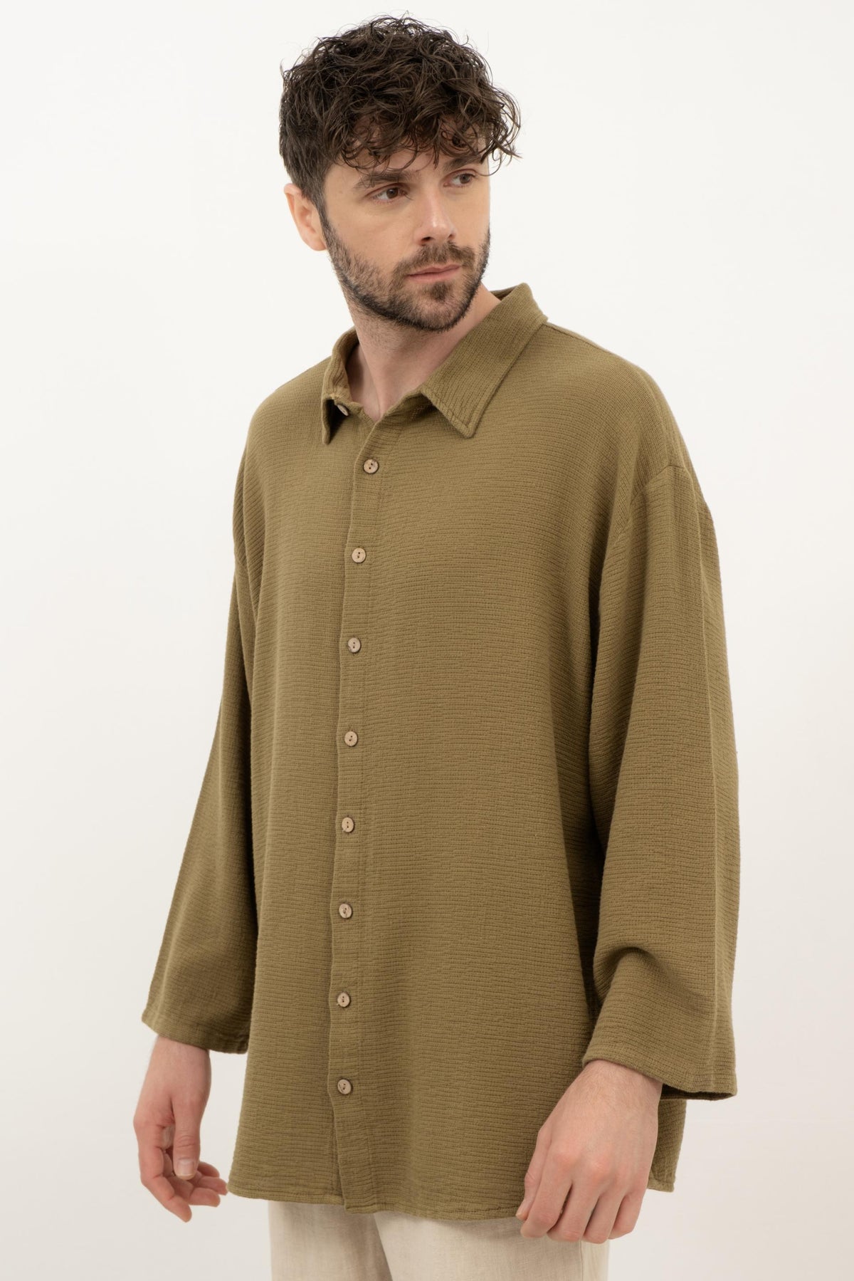 Etamin Unisex Oversize Gömlek #renk_Haki