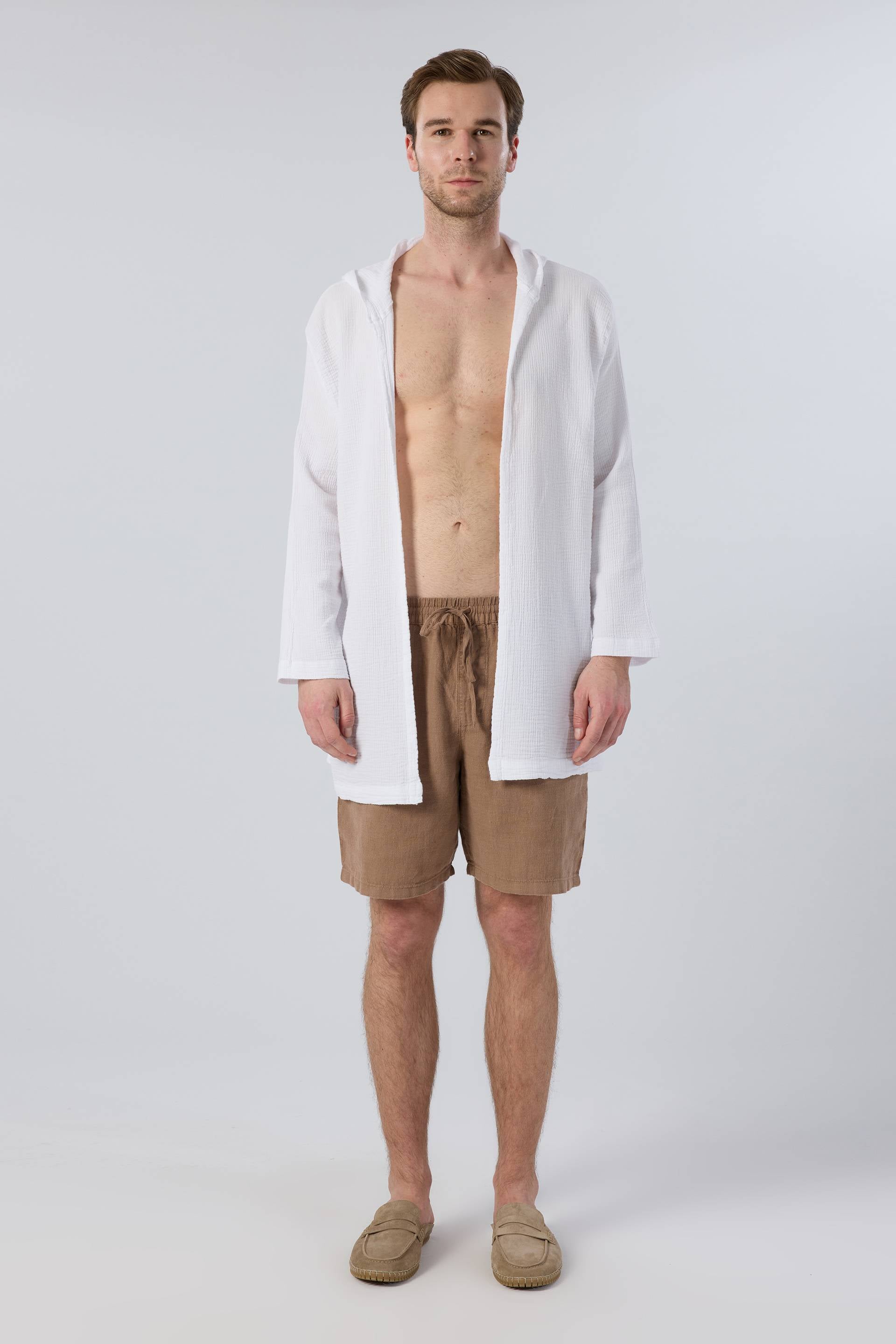 Oversize Müslin Unisex Kapüşonlu Hırka #renk_Beyaz