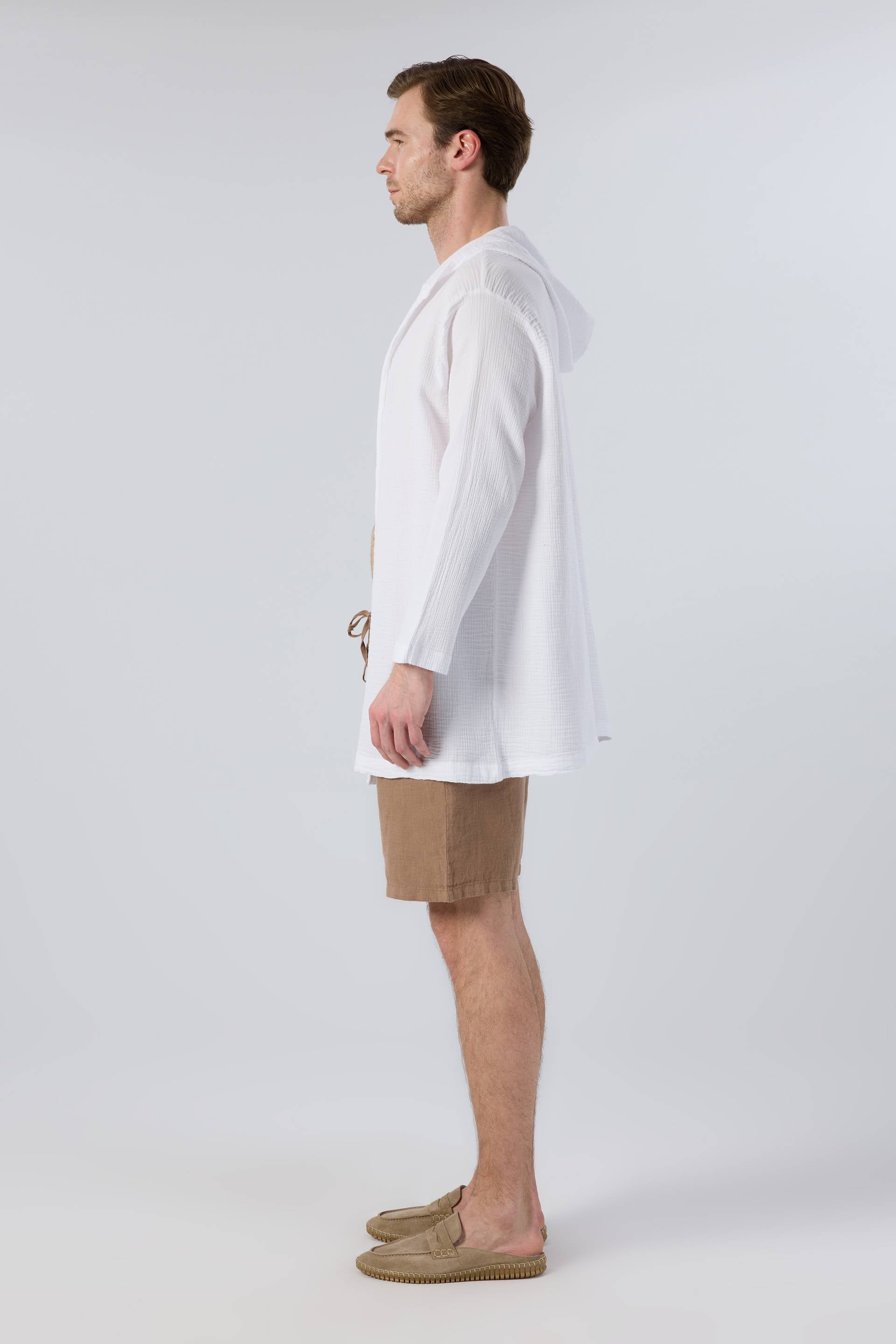 Oversize Müslin Unisex Kapüşonlu Hırka #renk_Beyaz