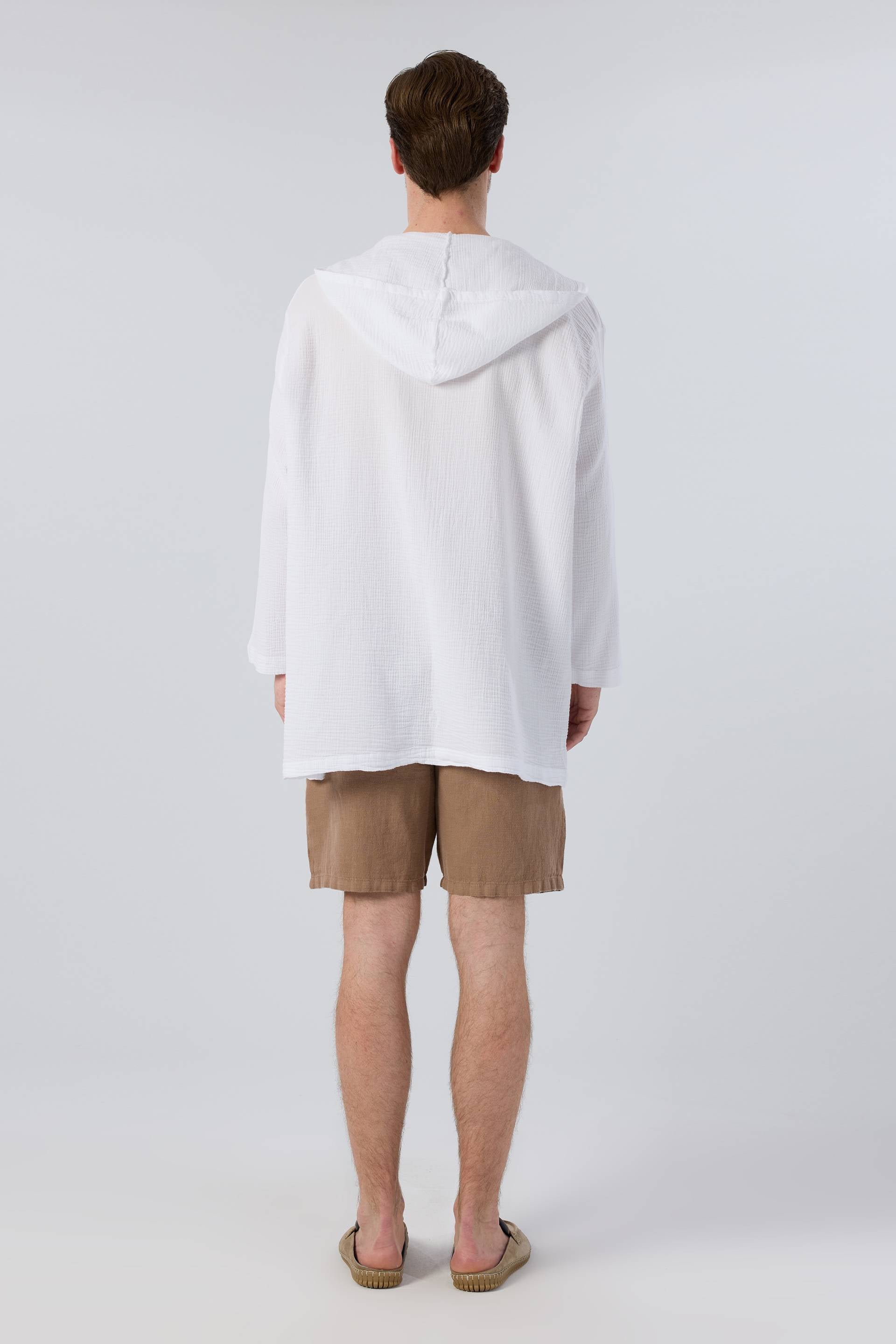Oversize Müslin Unisex Kapüşonlu Hırka #renk_Beyaz