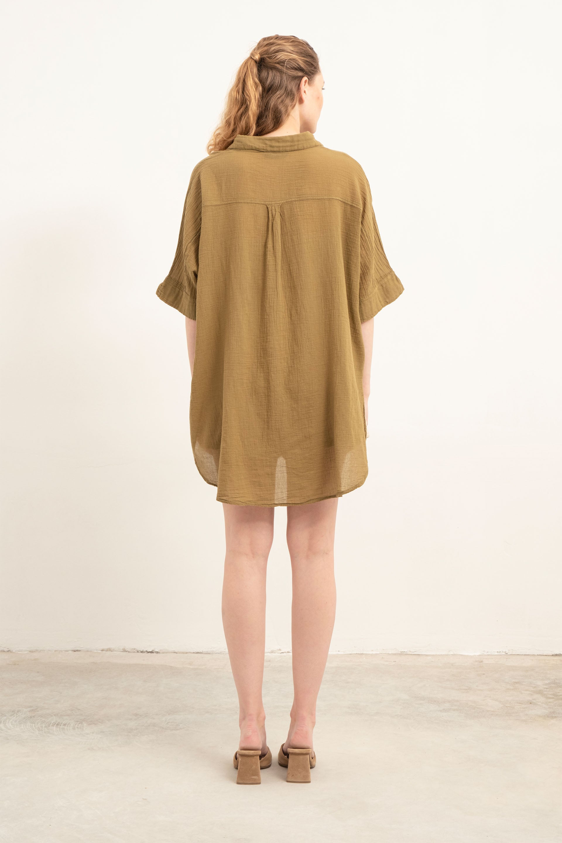 İnce Düğmesiz Oversize Gömlek #Renk_ Haki