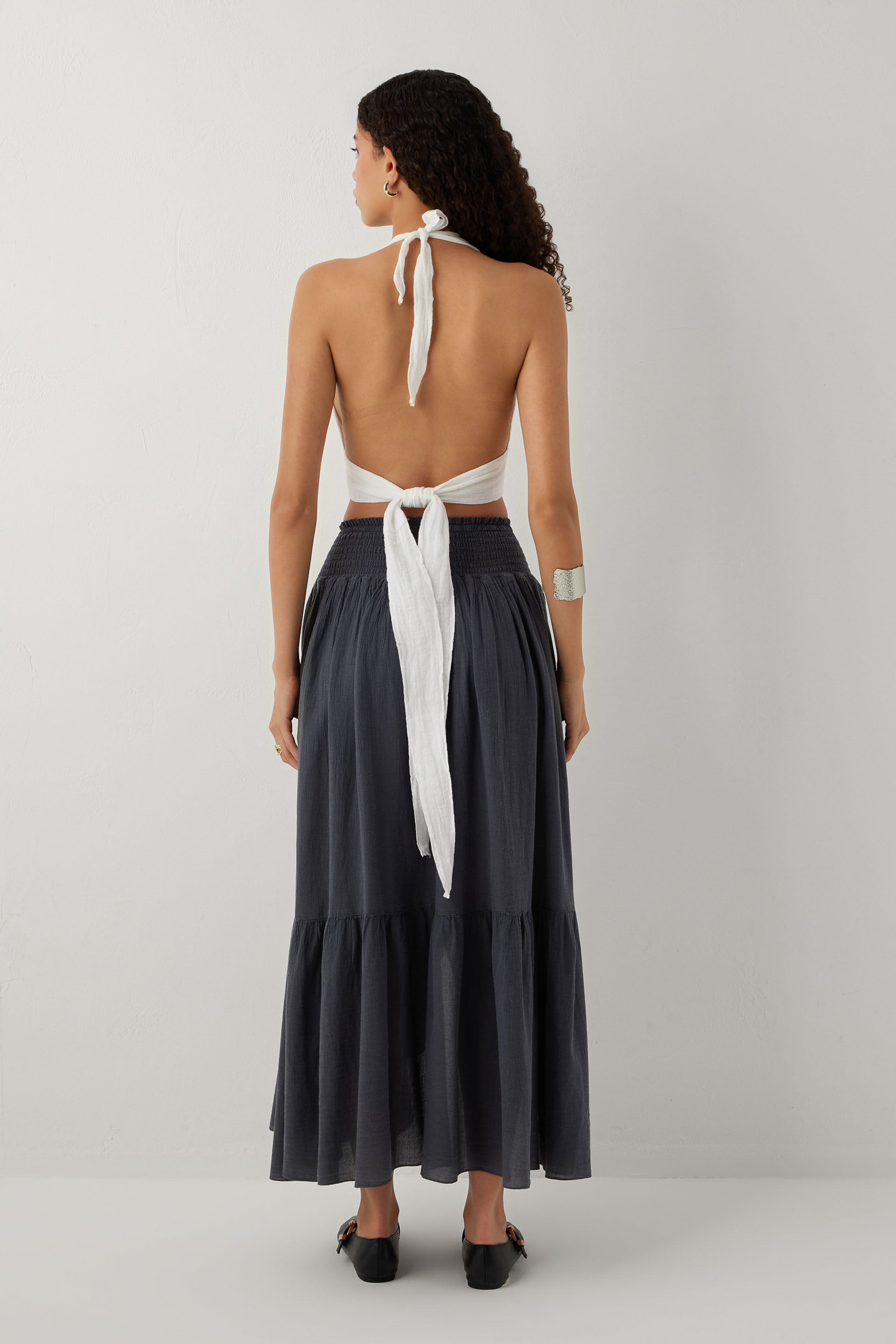 Arkadan Bağlamalı Pamuk Kadın Bralet Crop Top #renk_Beyaz
