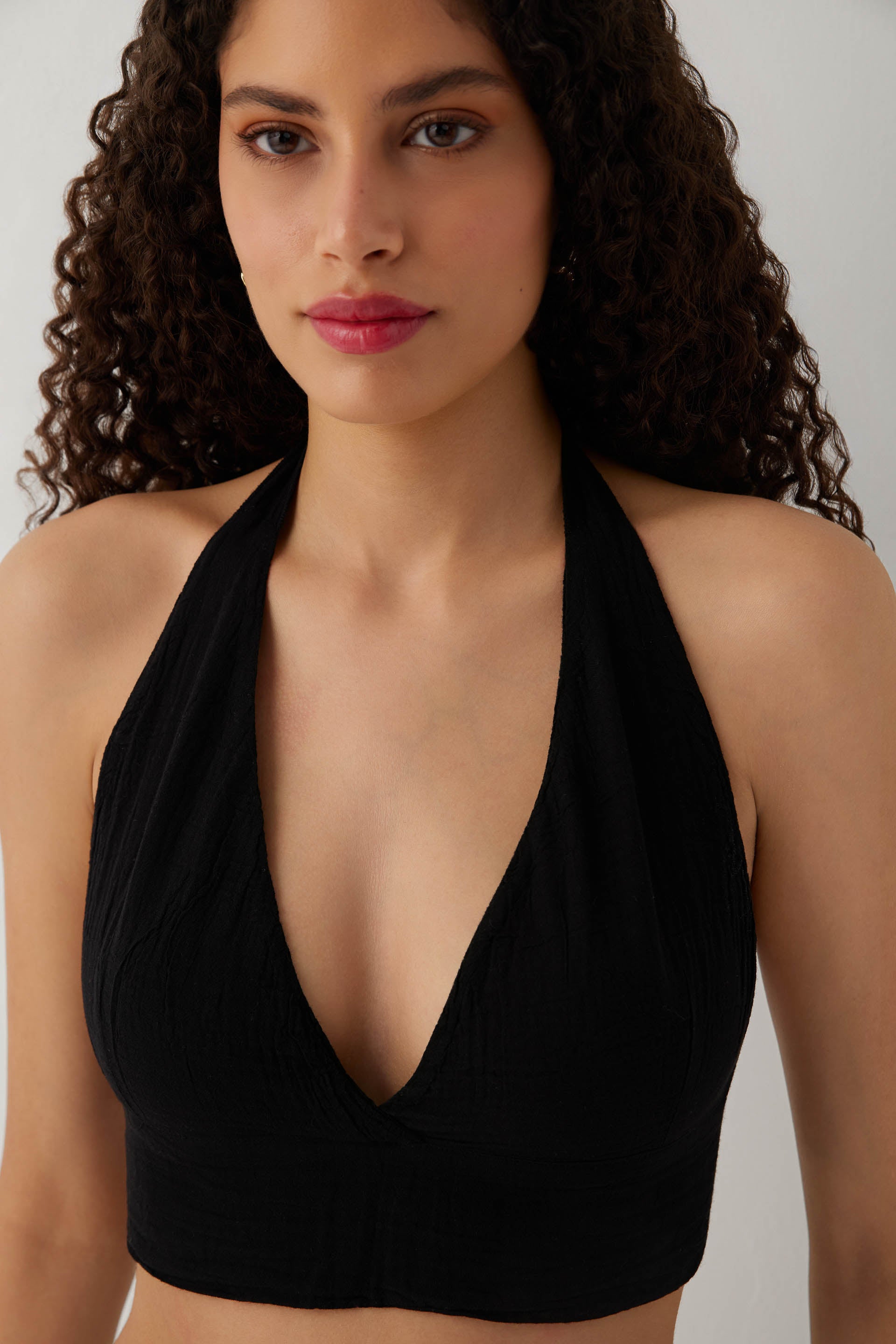 Arkadan Bağlamalı Pamuk Kadın Bralet Crop Top #renk_Siyah
