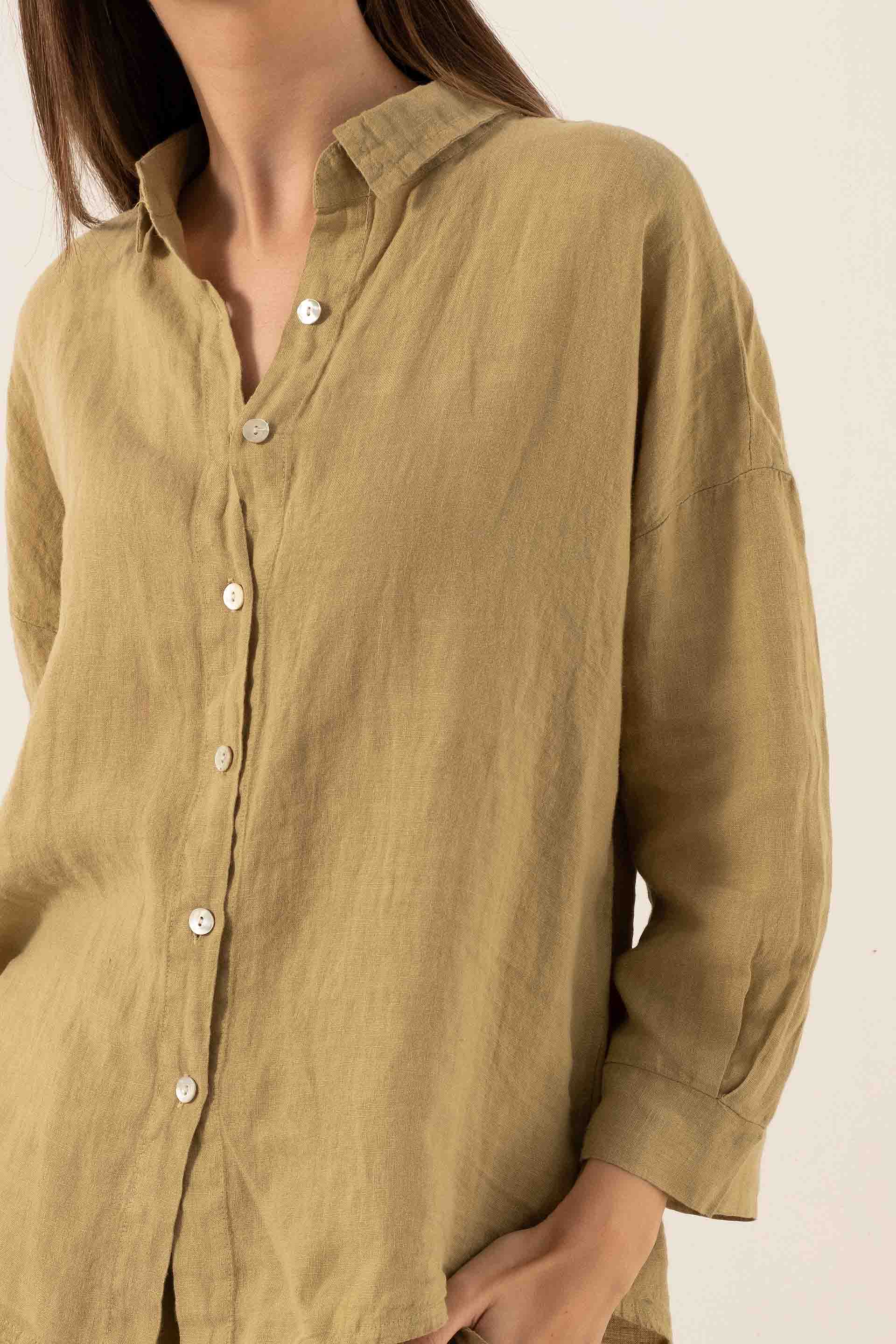 Saf Keten Yarasa Kol Kadın Gömlek #Renk_ Mint