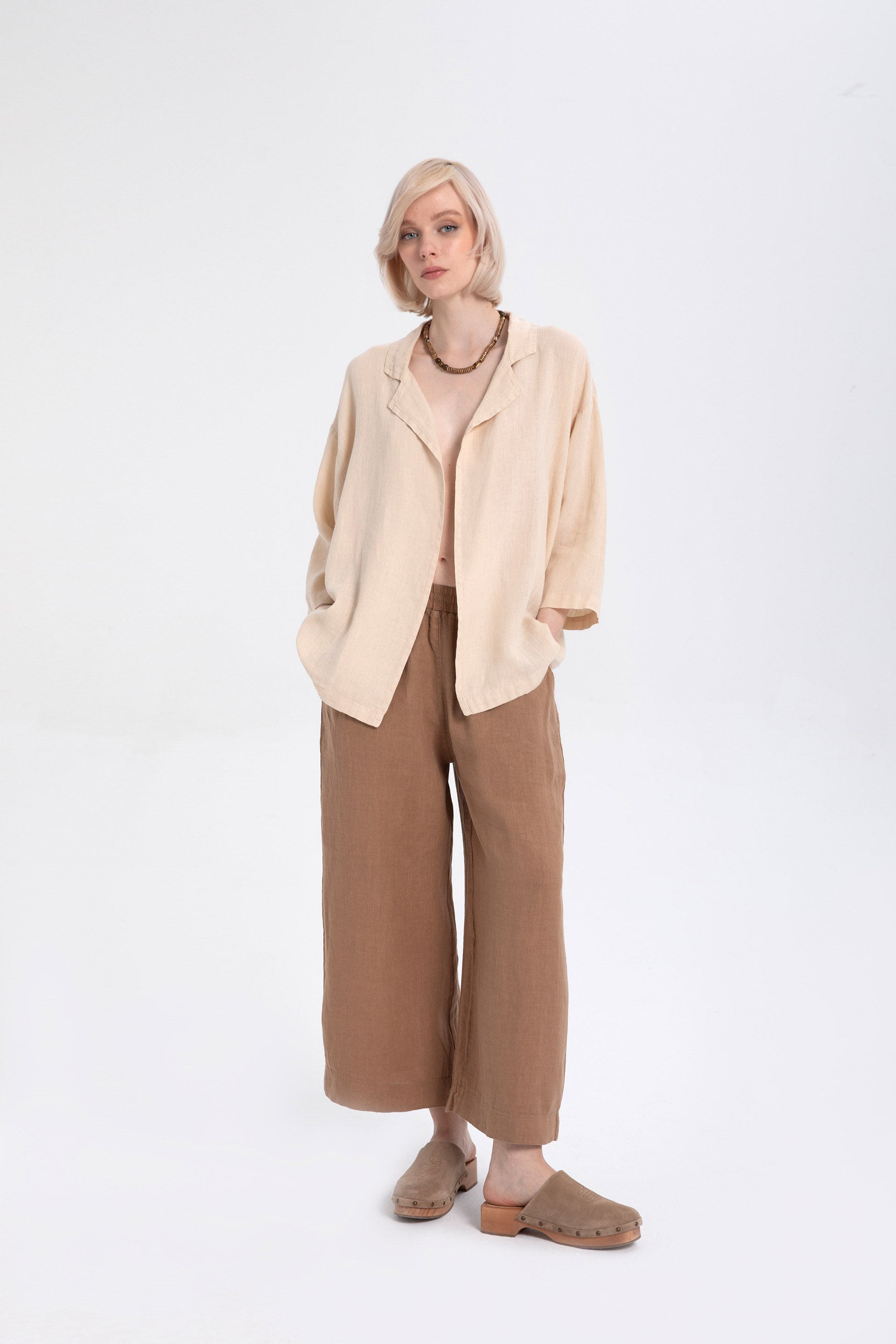 Ham Keten Palazzo Pantolon #renk_Kahve