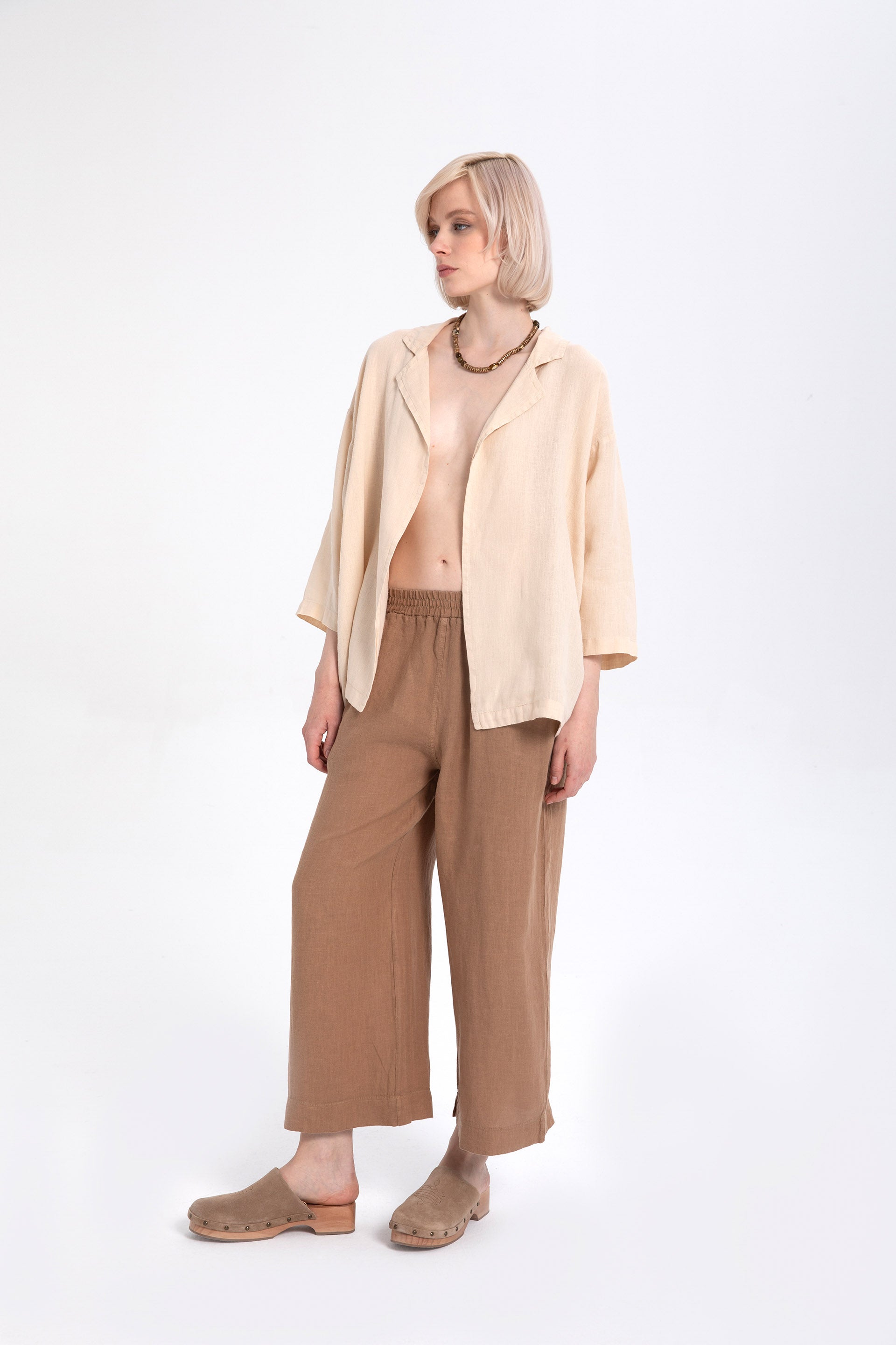 Ham Keten Palazzo Pantolon #renk_Kahve