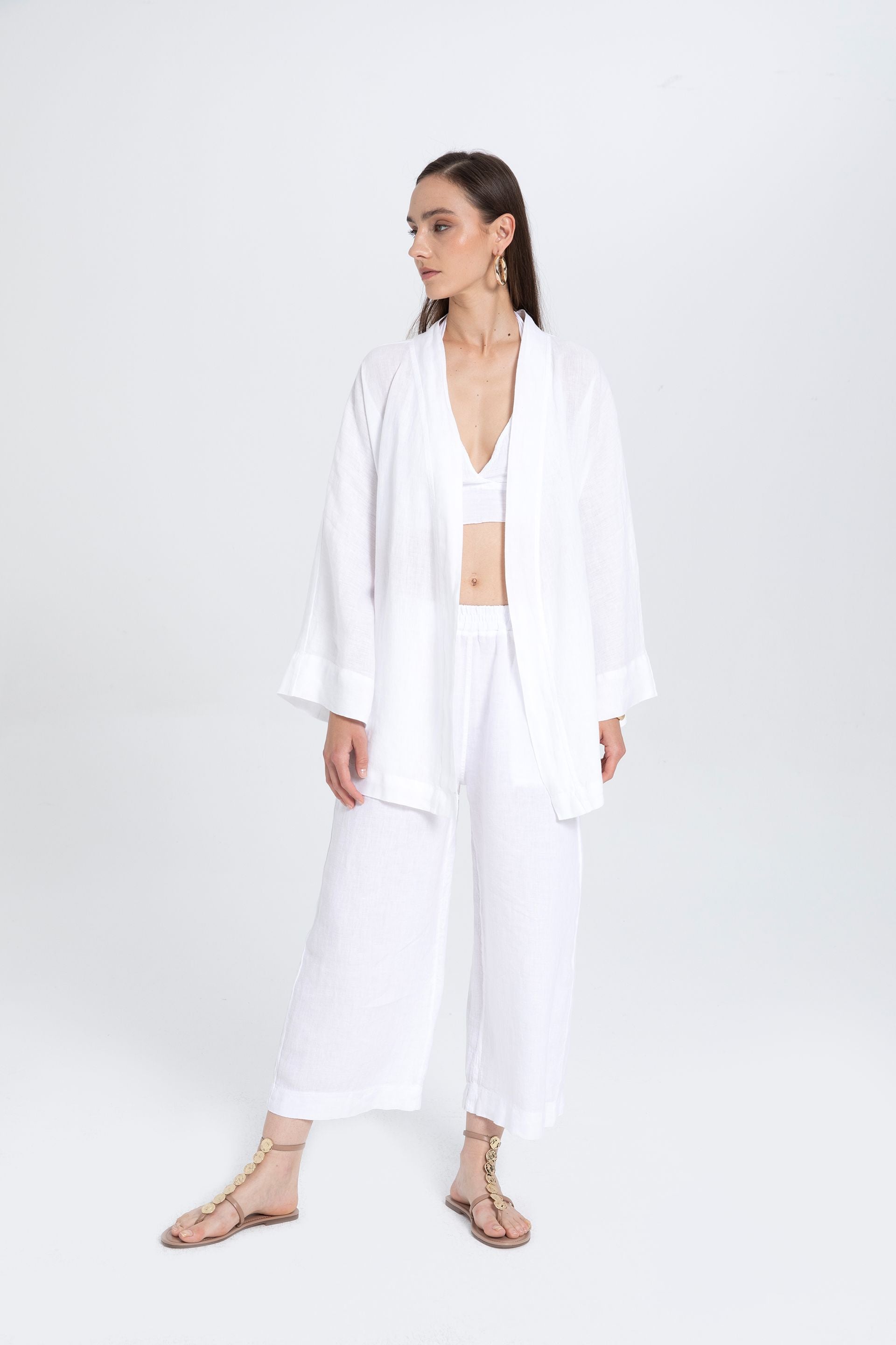 Saf Keten Kısa Kimono