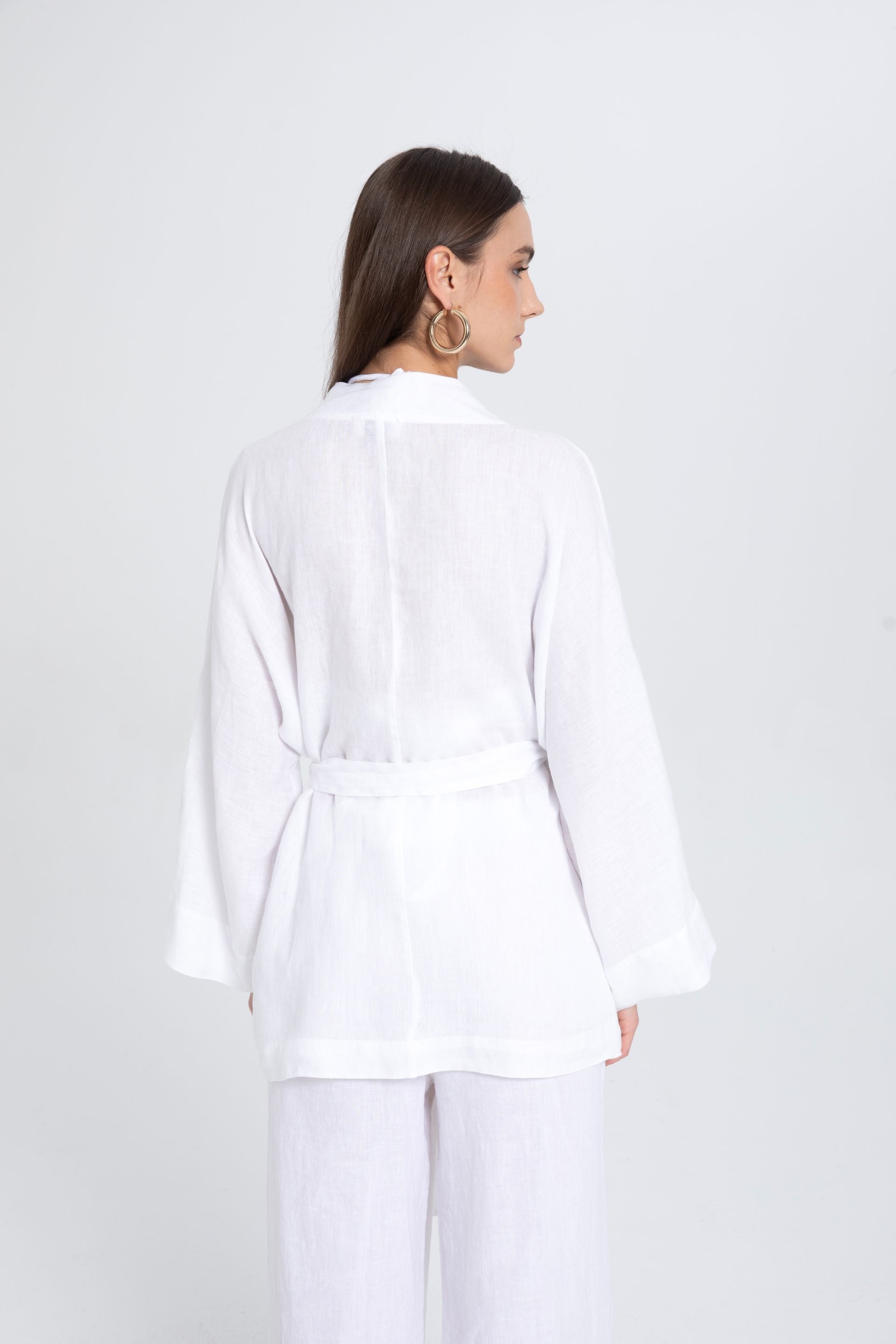 Saf Keten Kısa Kimono