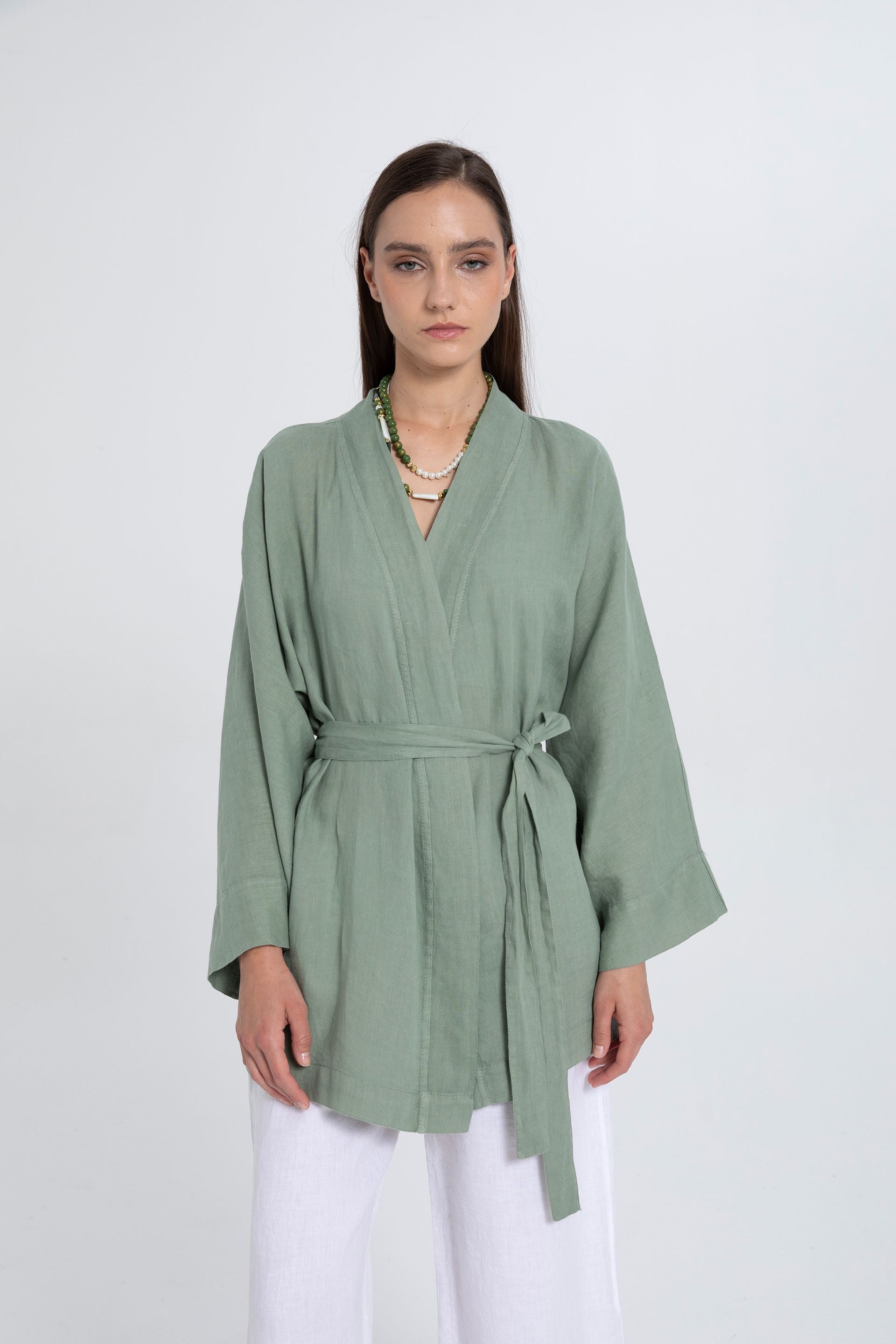 Saf Keten Kısa Kimono