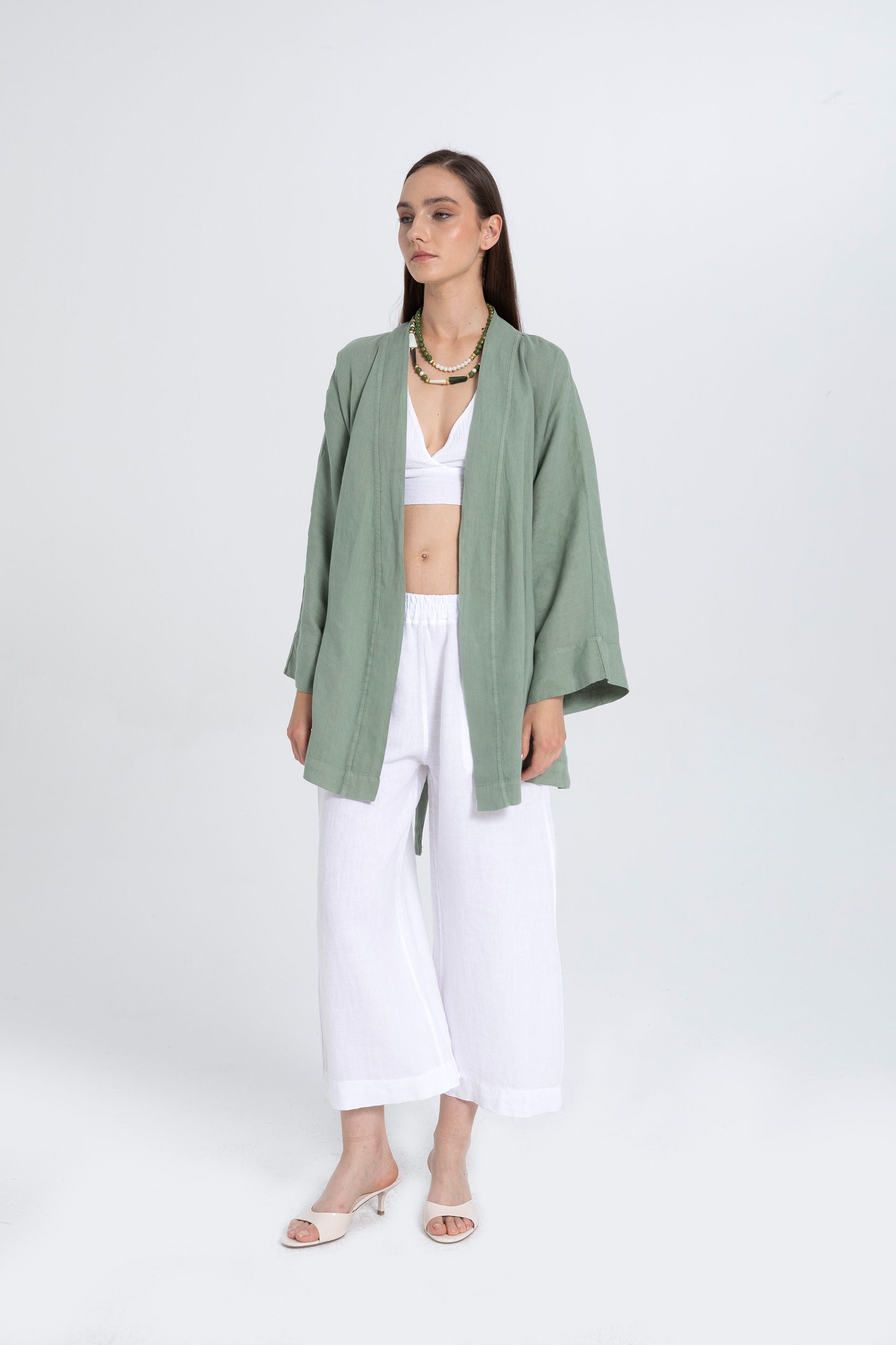 Saf Keten Kısa Kimono