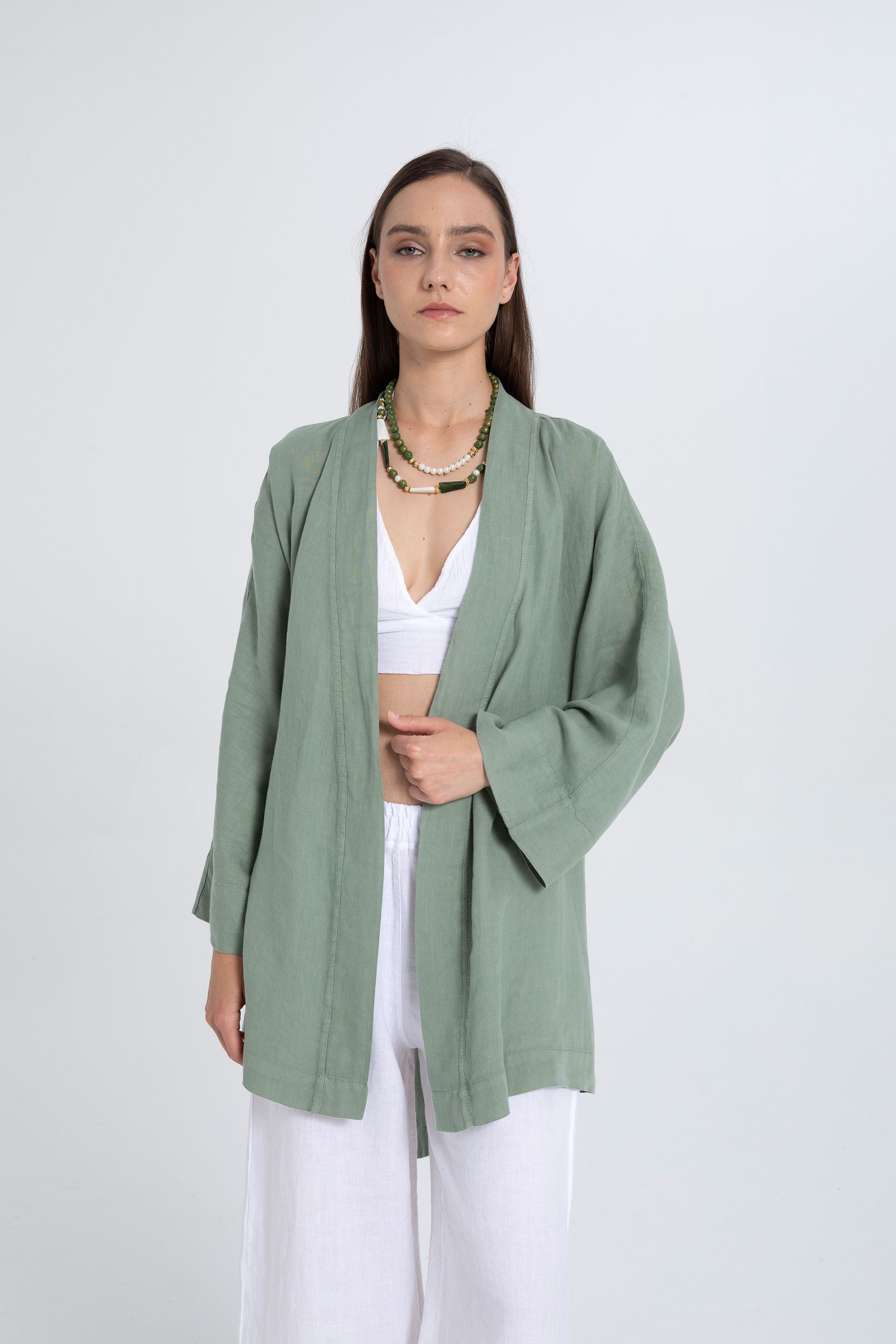 Saf Keten Kısa Kimono