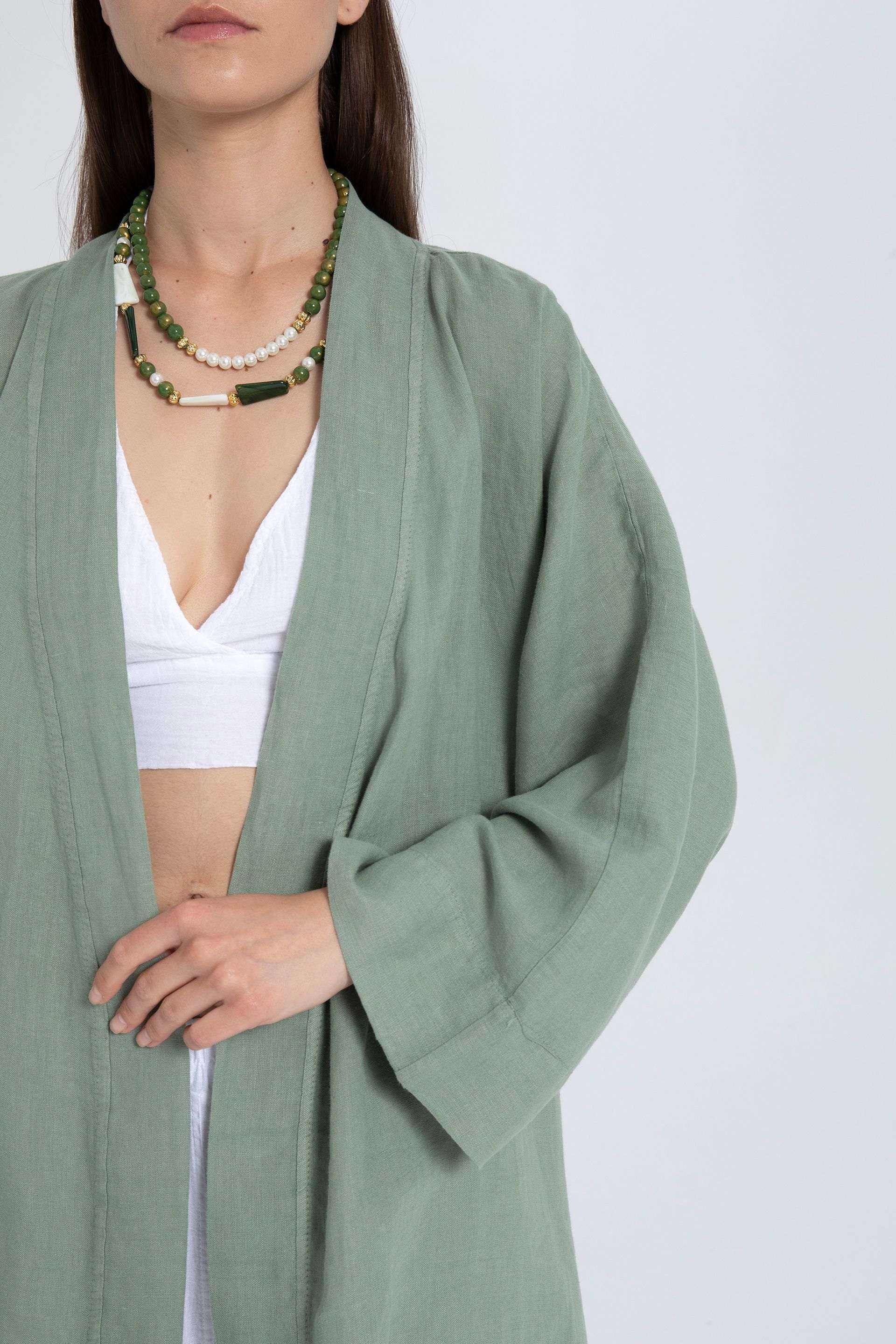 Saf Keten Kısa Kimono