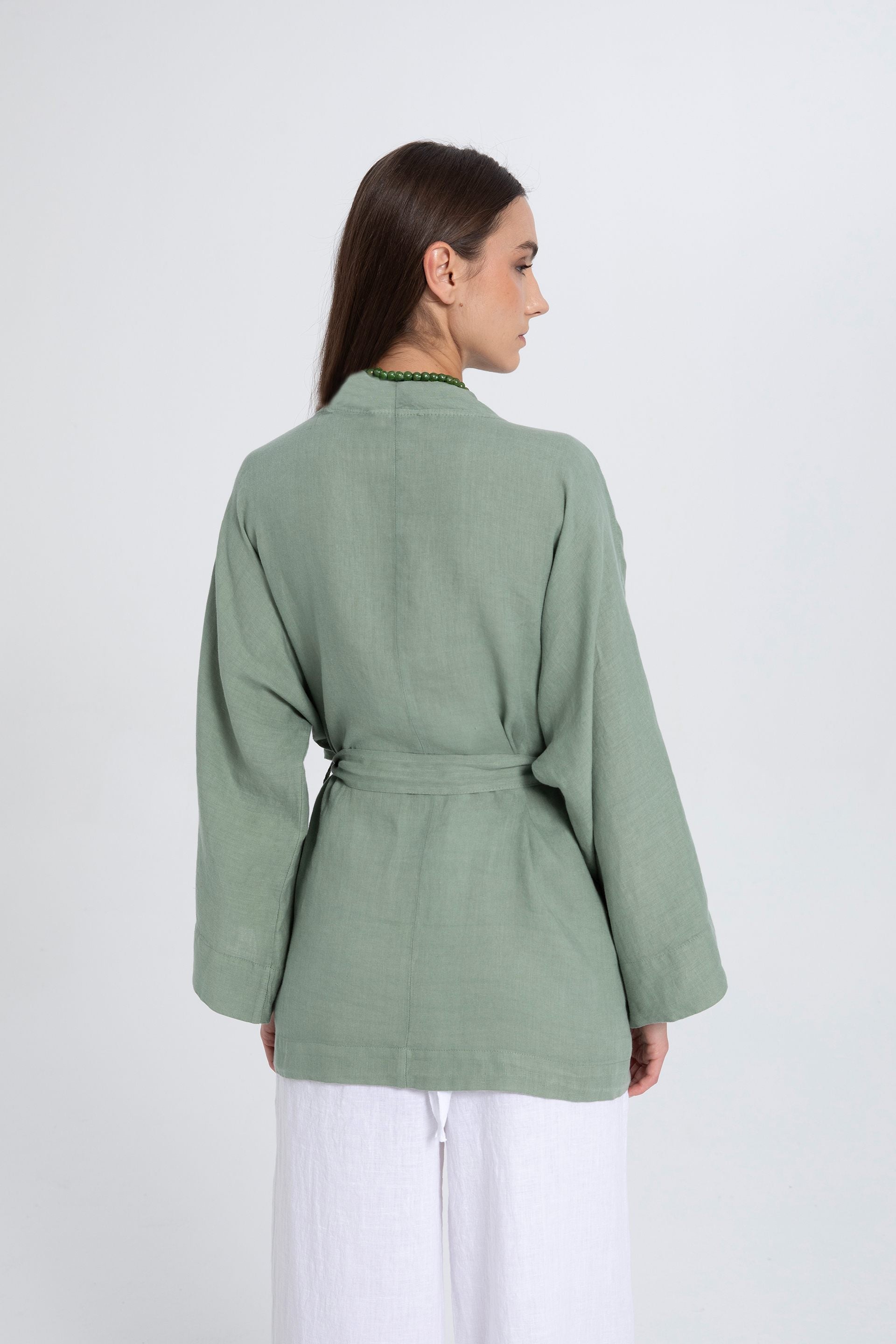 Saf Keten Kısa Kimono