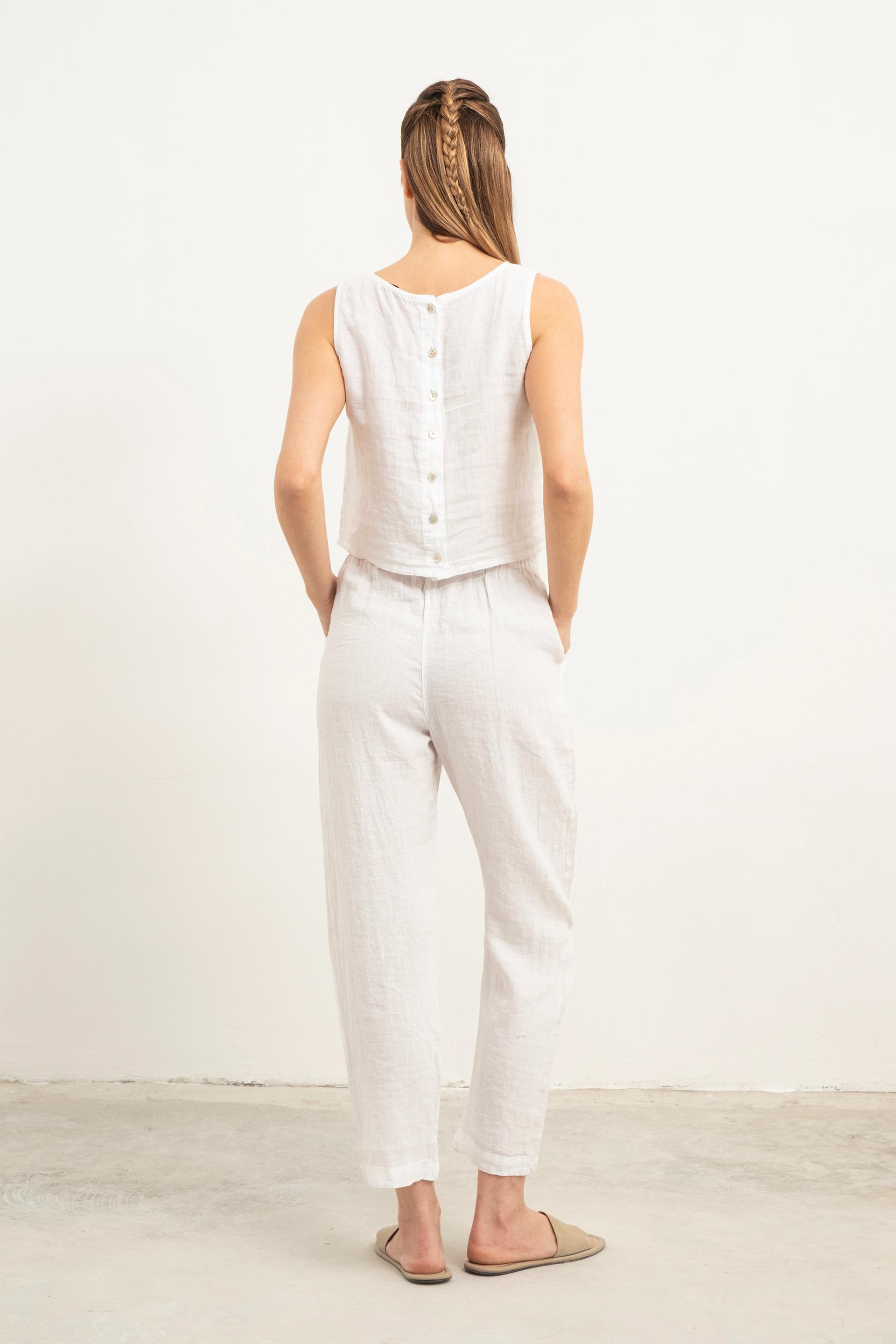 Ham Keten Havuç Kesim Pantolon #renk_Beyaz