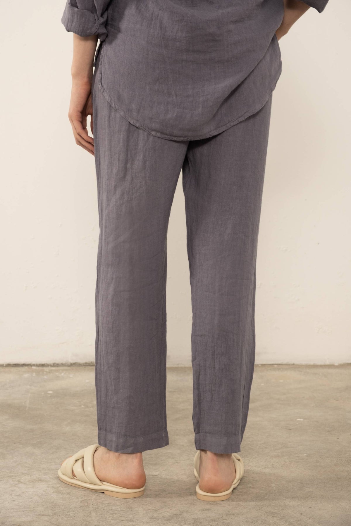 Ham Keten Havuç Kesim Pantolon #renk_Lila