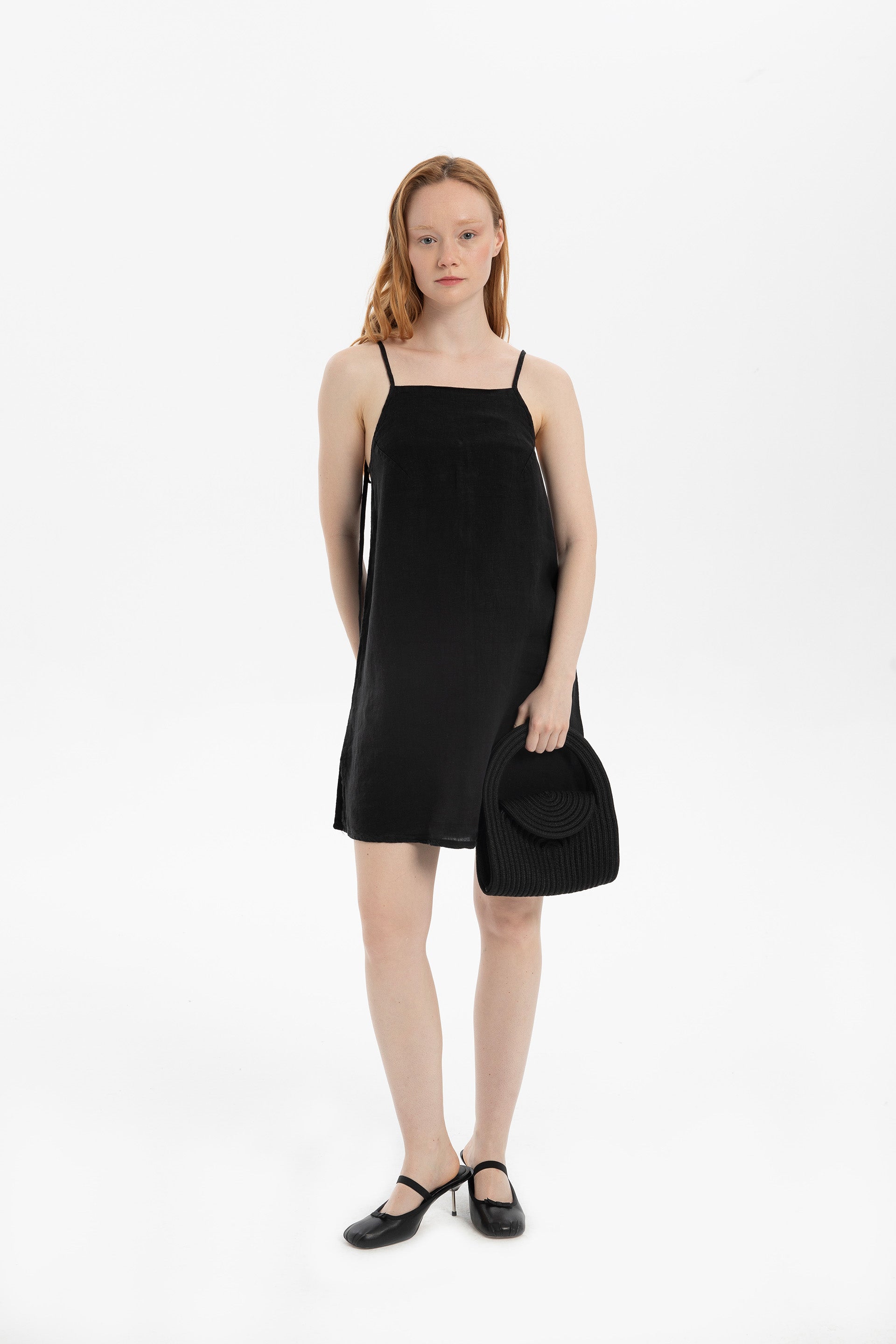 Keten İp Askılı Mini Elbise #renk_Siyah