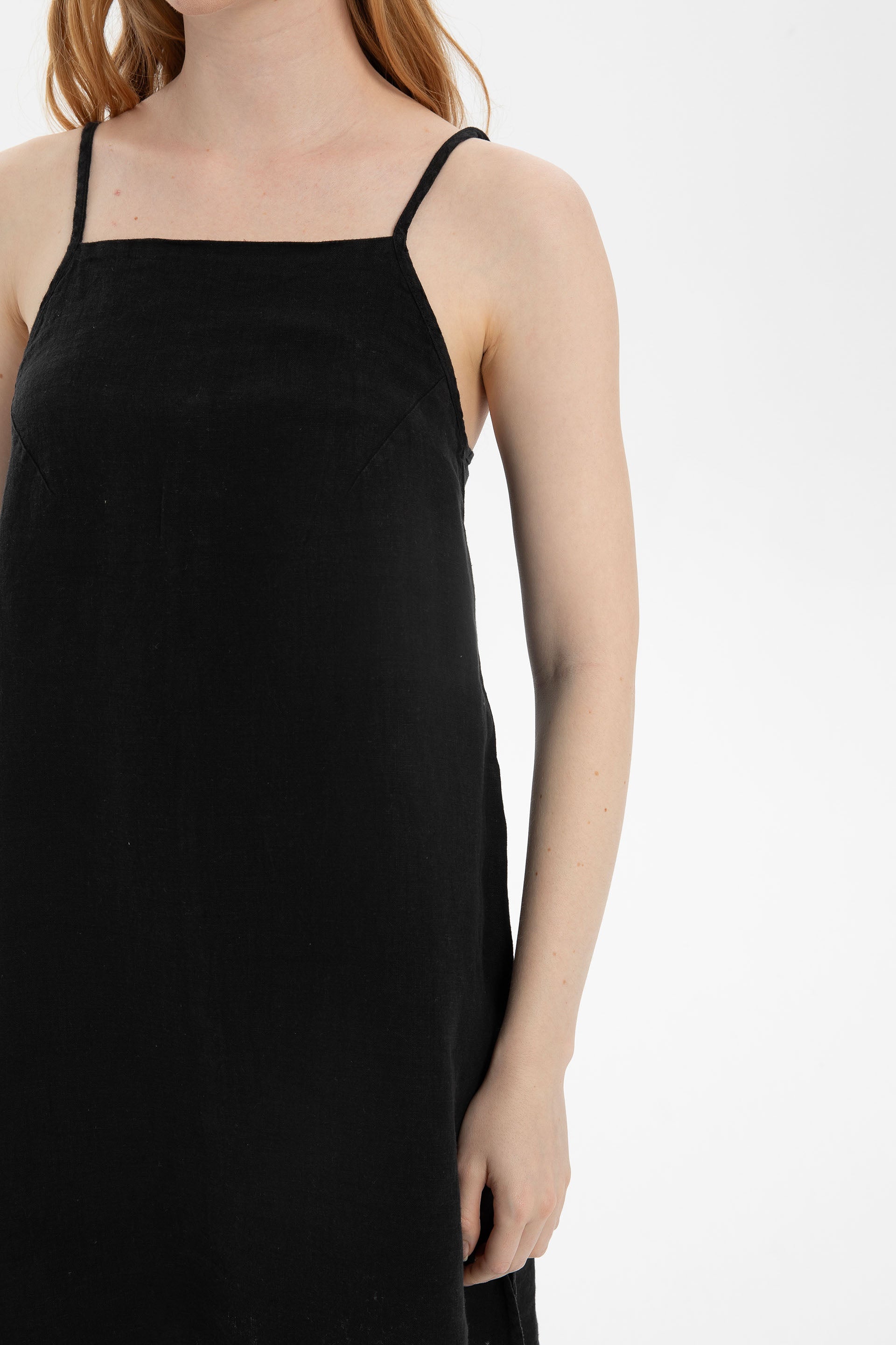 Keten İp Askılı Mini Elbise #renk_Siyah