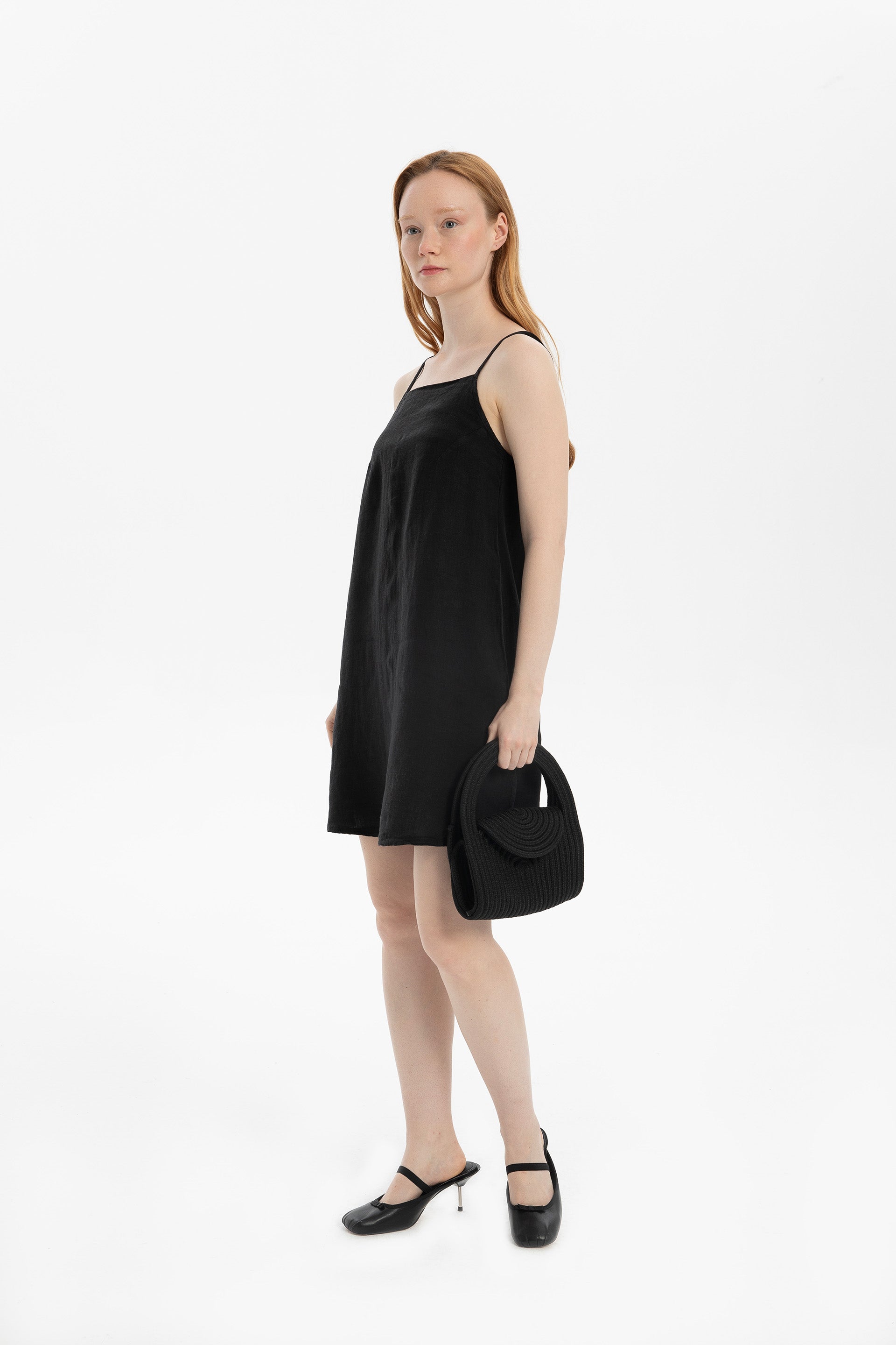 Keten İp Askılı Mini Elbise #renk_Siyah