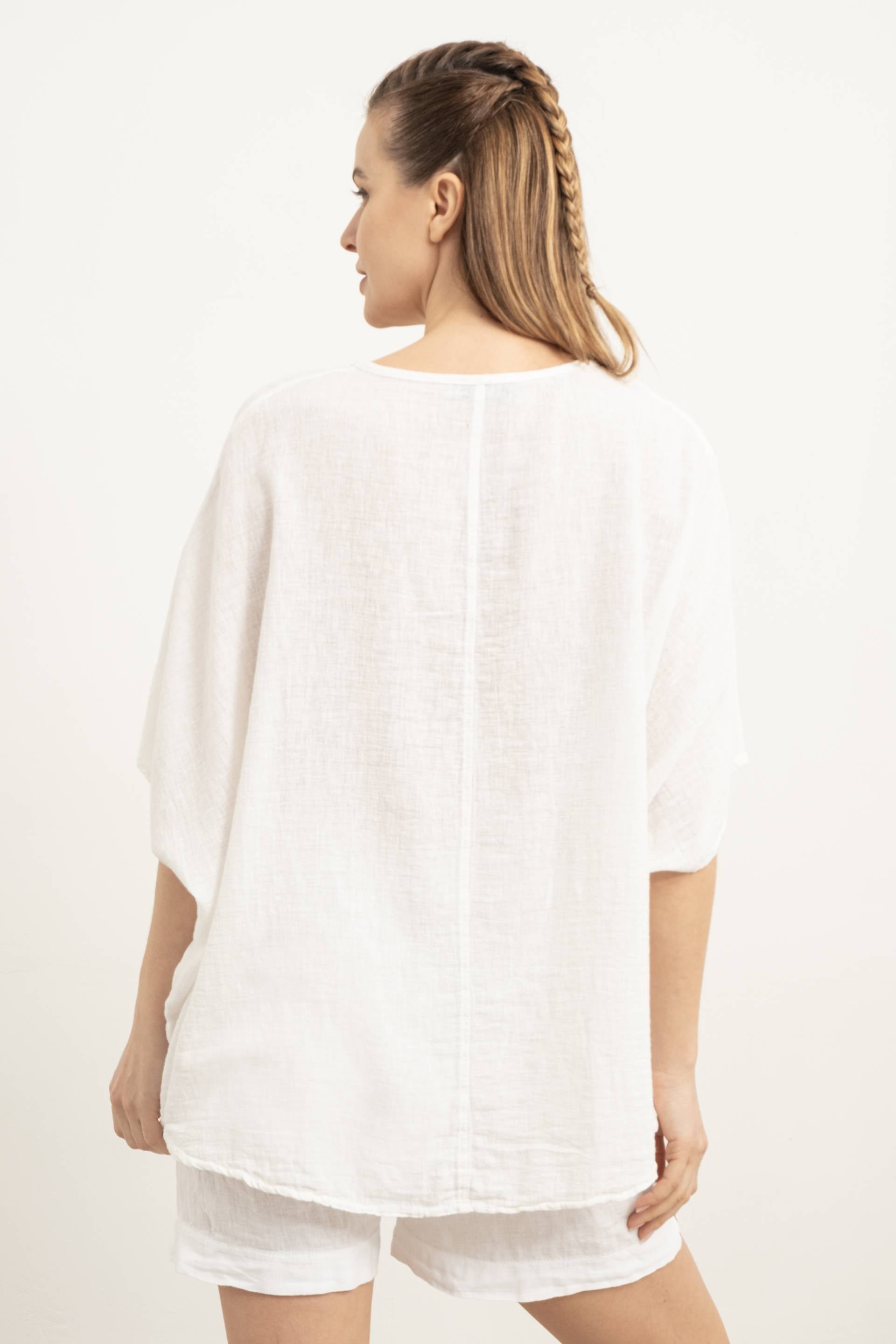 Oversize Önü Düğmeli Anvelop Bluz #renk_Beyaz